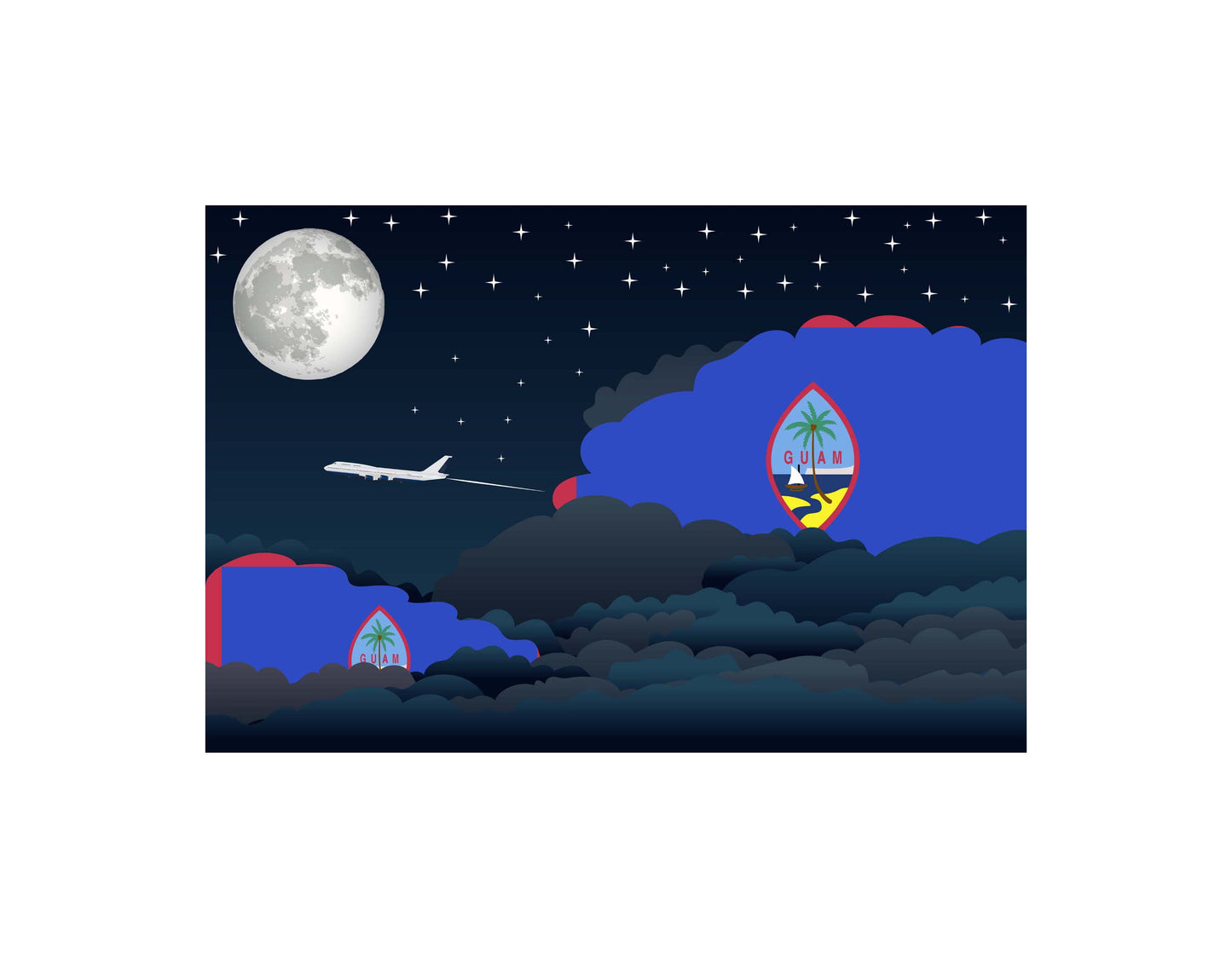 Guam Airplane Night Clouds Vector Illustrations | Aviation Night Sky Collection
