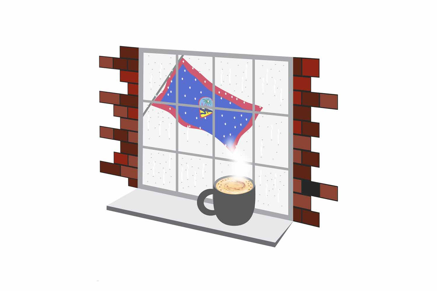 Guam Coffee Rain Window Vector Illustration | Cozy Café Scene