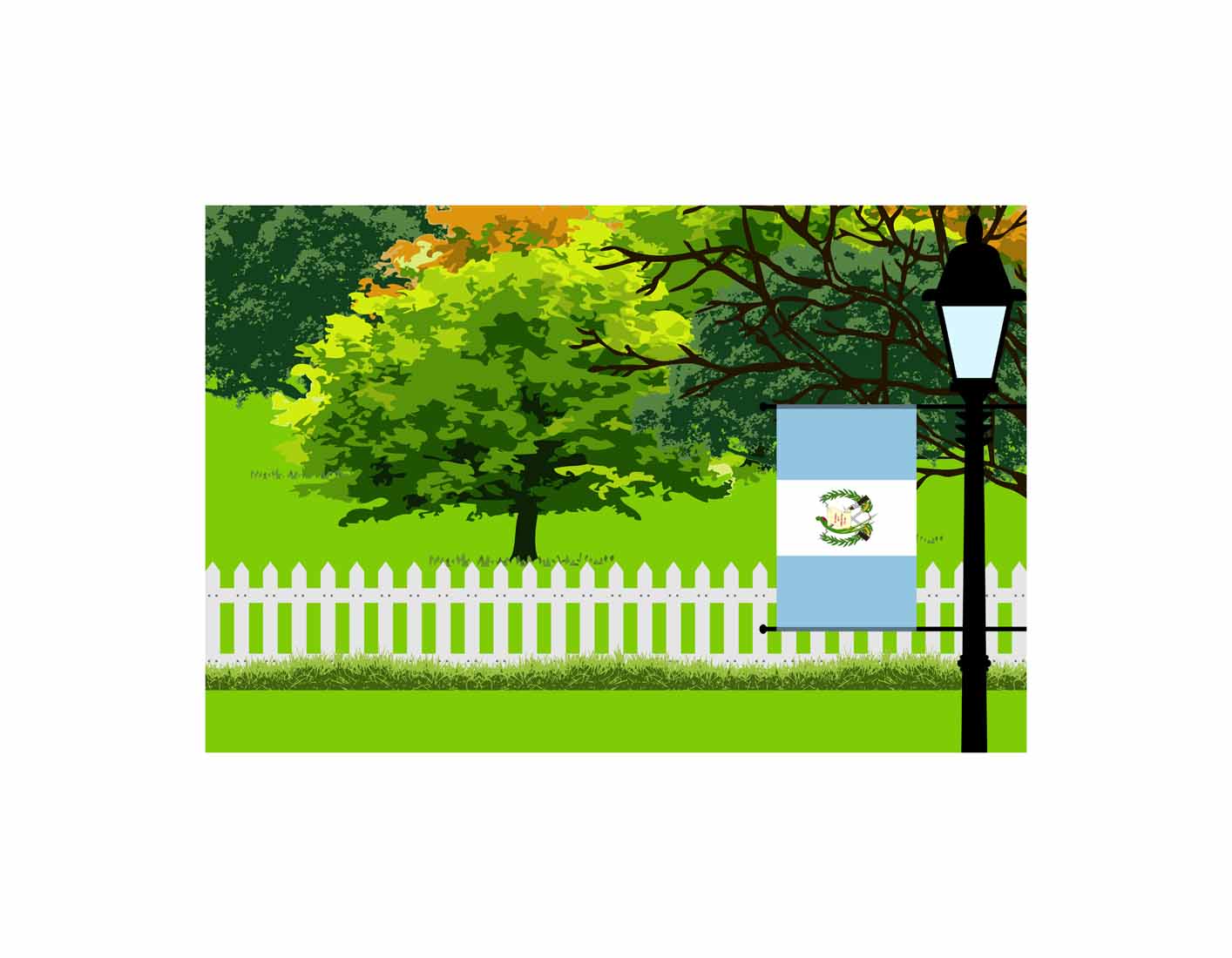 Guatemala Home Town Trees Landscape Moon Night Vector Illustrations