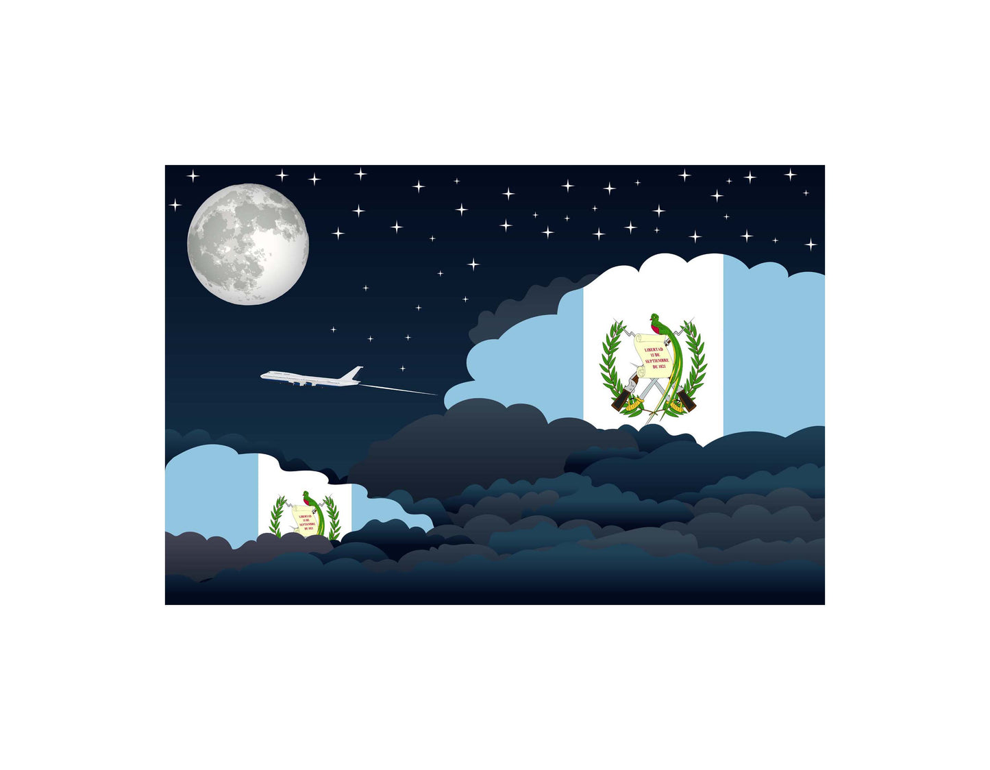 Guatemala Airplane Night Clouds Vector Illustrations | Aviation Night Sky Collection