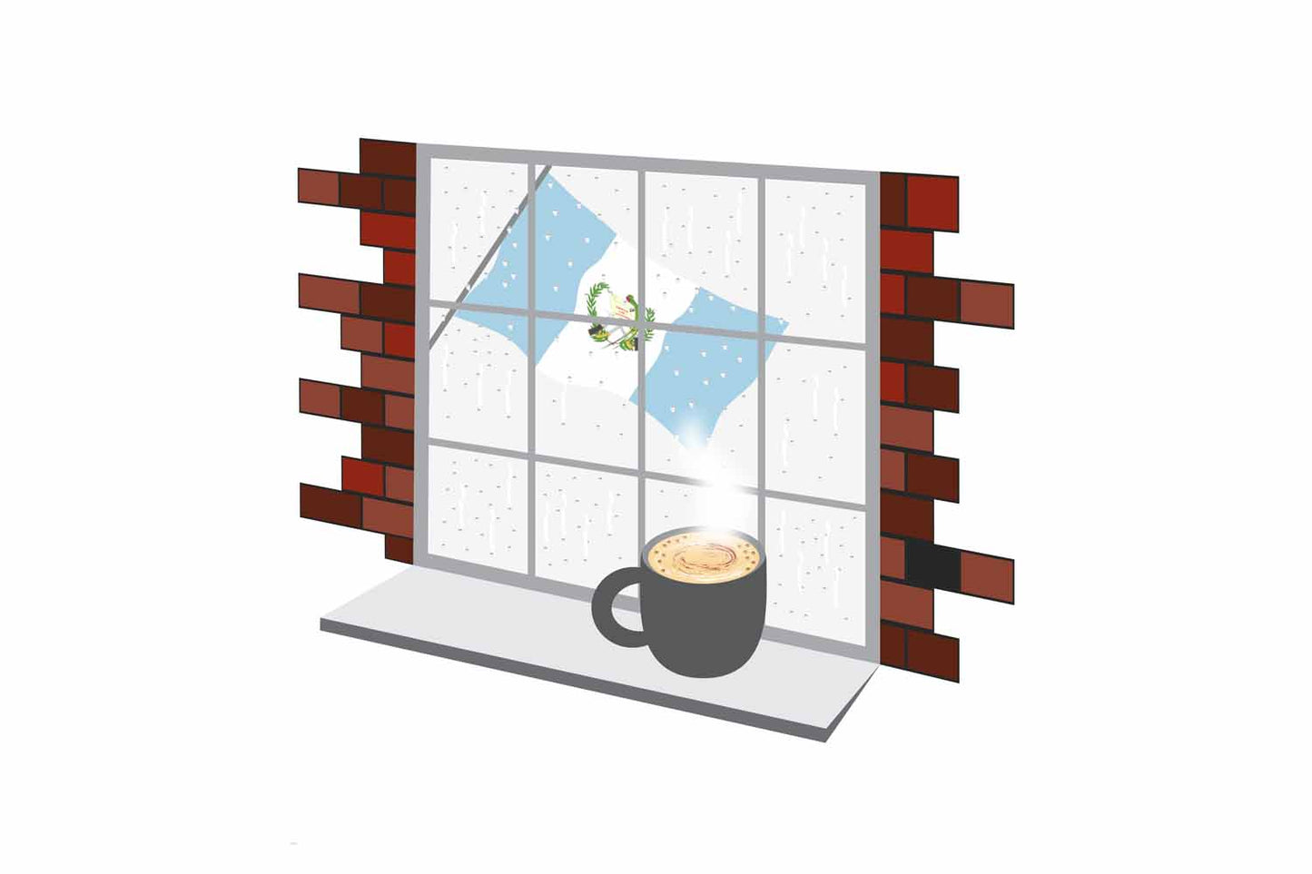 Guatemala Coffee Rain Window Vector Illustration | Cozy Café Scene