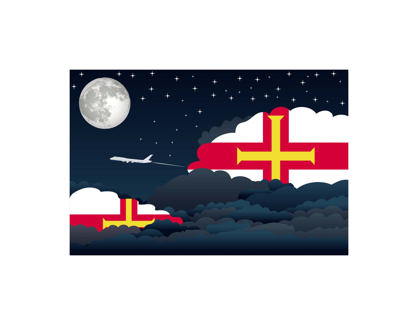 Guernsey Airplane Night Clouds Vector Illustrations | Aviation Night Sky Collection