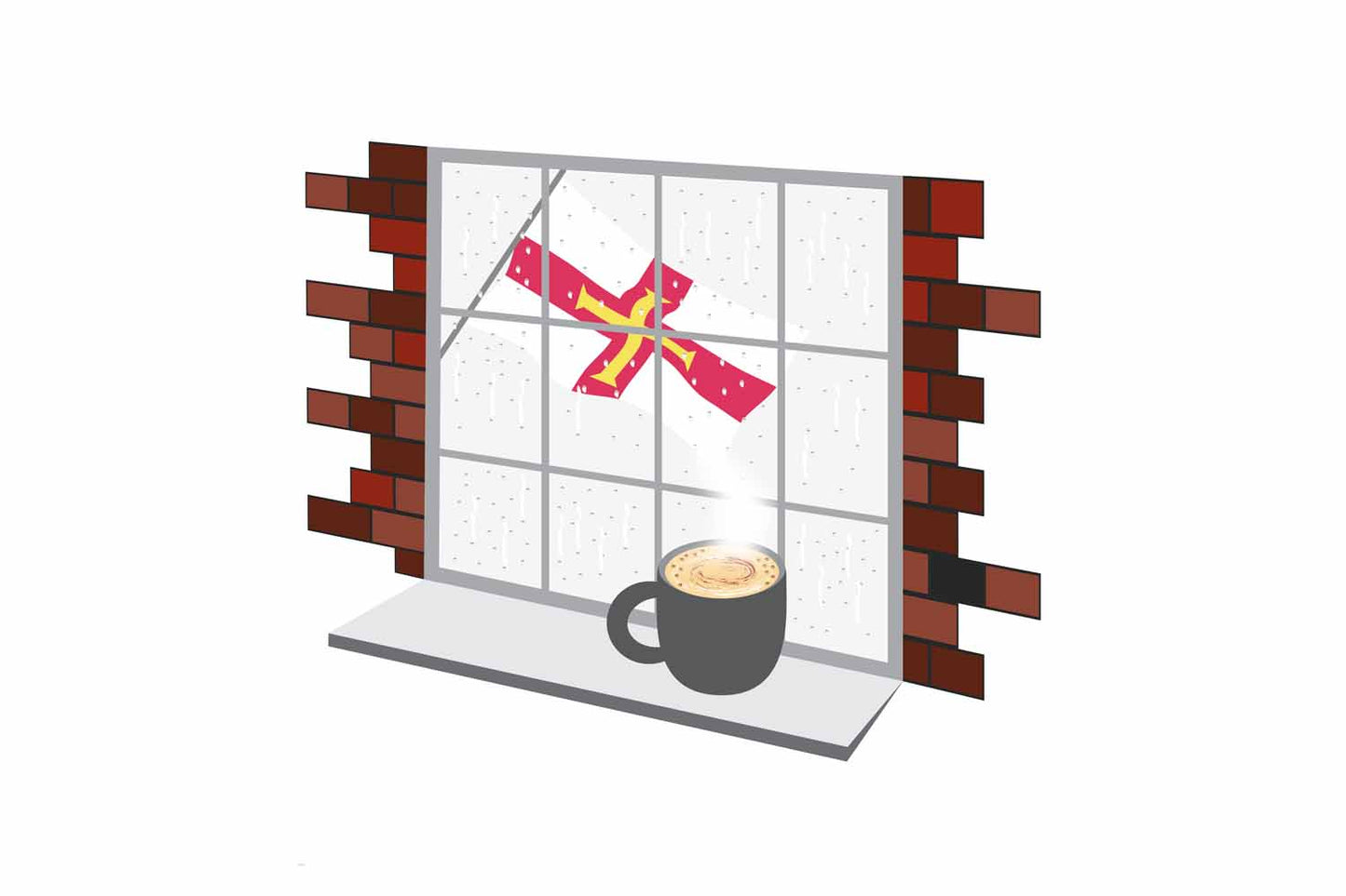 Guernsey Coffee Rain Window Vector Illustration | Cozy Café Scene