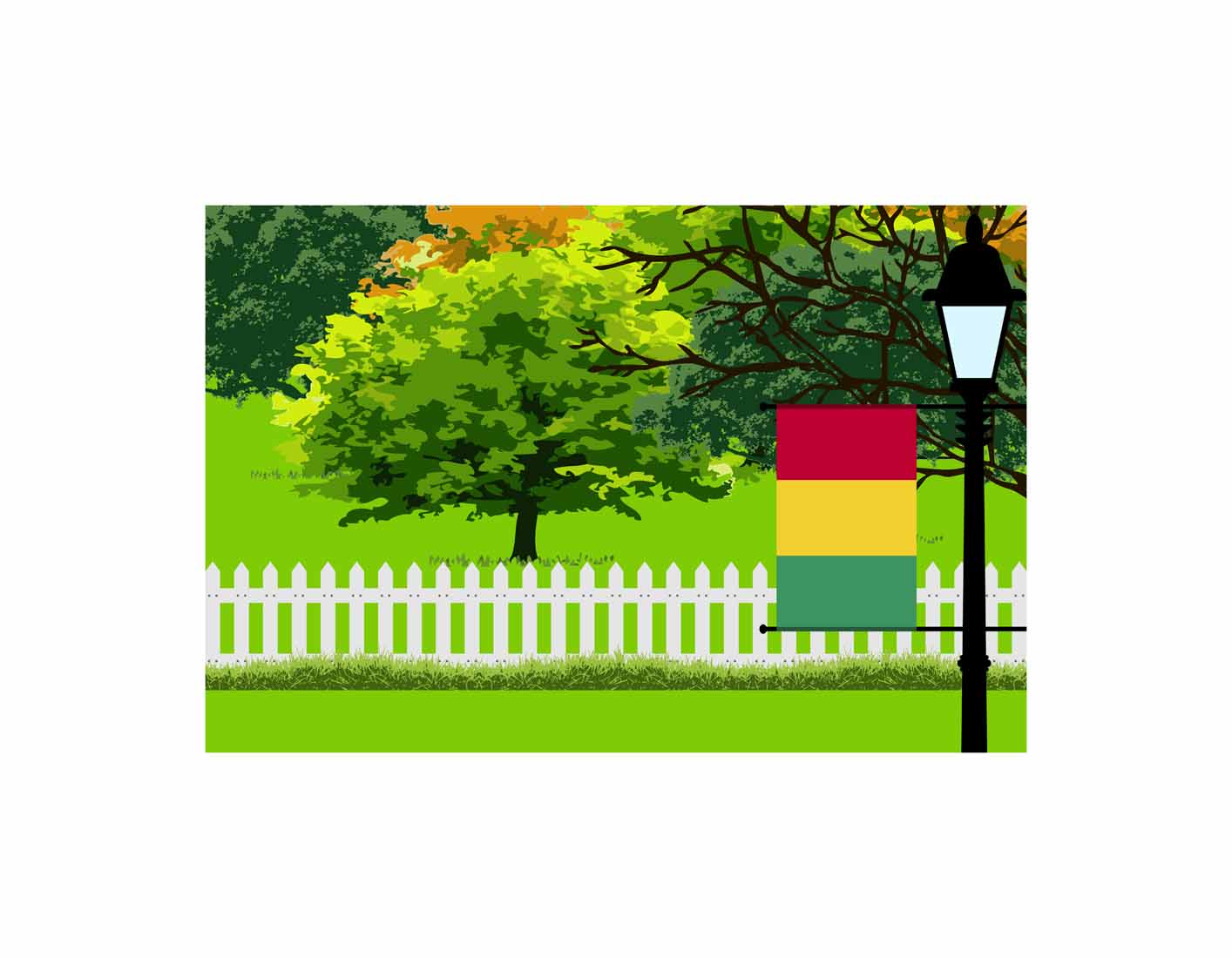 Guinea Home Town Trees Landscape Moon Night Vector Illustrations