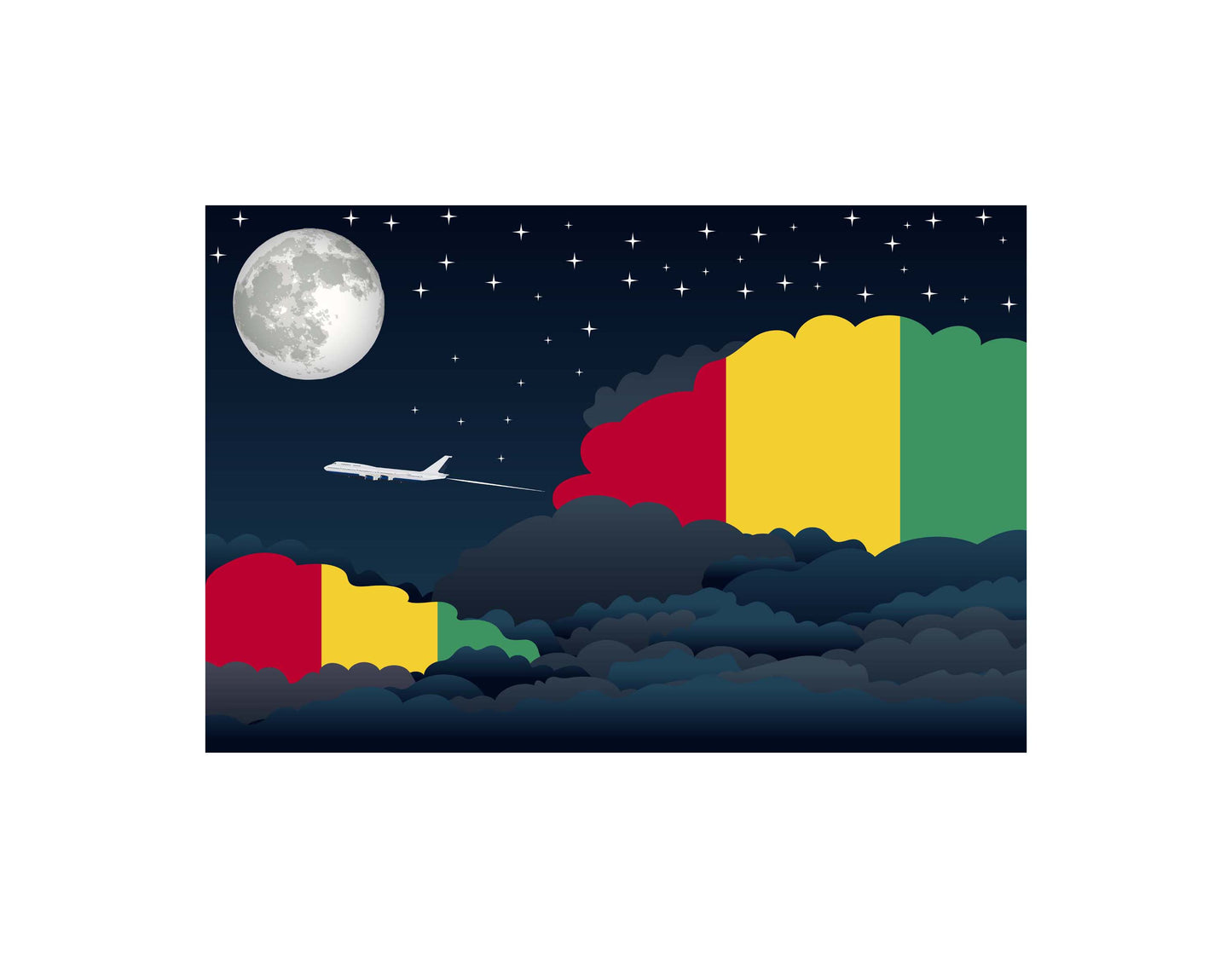 Guinea Airplane Night Clouds Vector Illustrations | Aviation Night Sky Collection