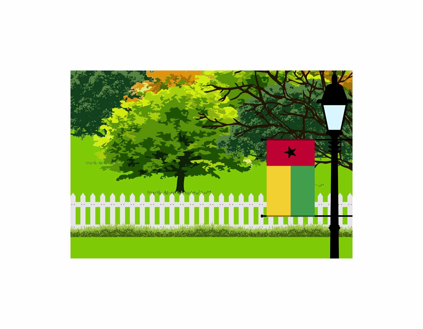 Guinea Bissau Home Town Trees Landscape Moon Night Vector Illustrations
