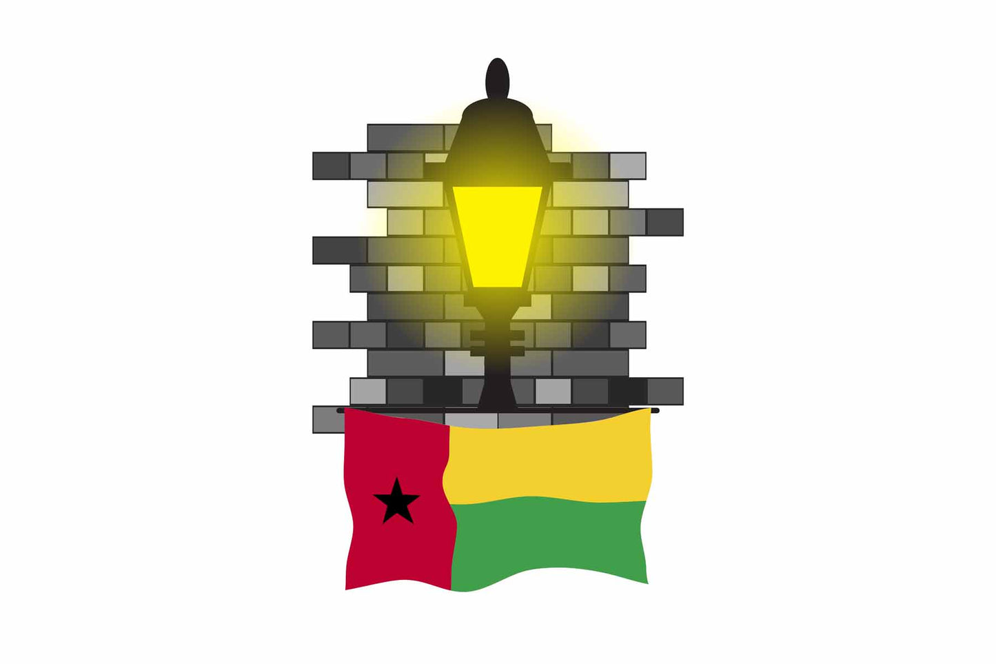 Guinea Bissau World Street Lamp Bricks Dark Night Vector Illustrations | Moonlit Urban Landscape Collection