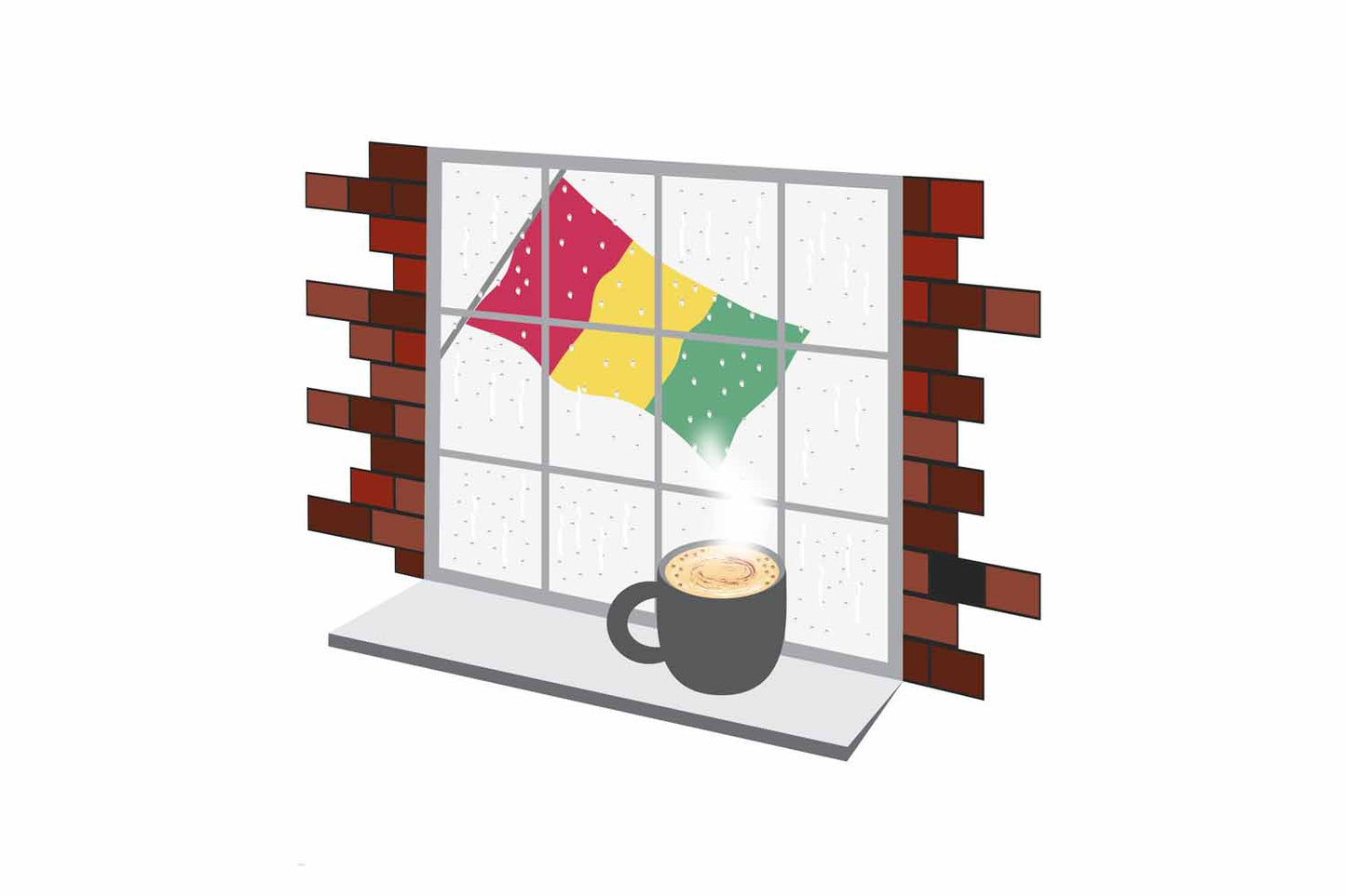 Guinea Coffee Rain Window Vector Illustration | Cozy Café Scene