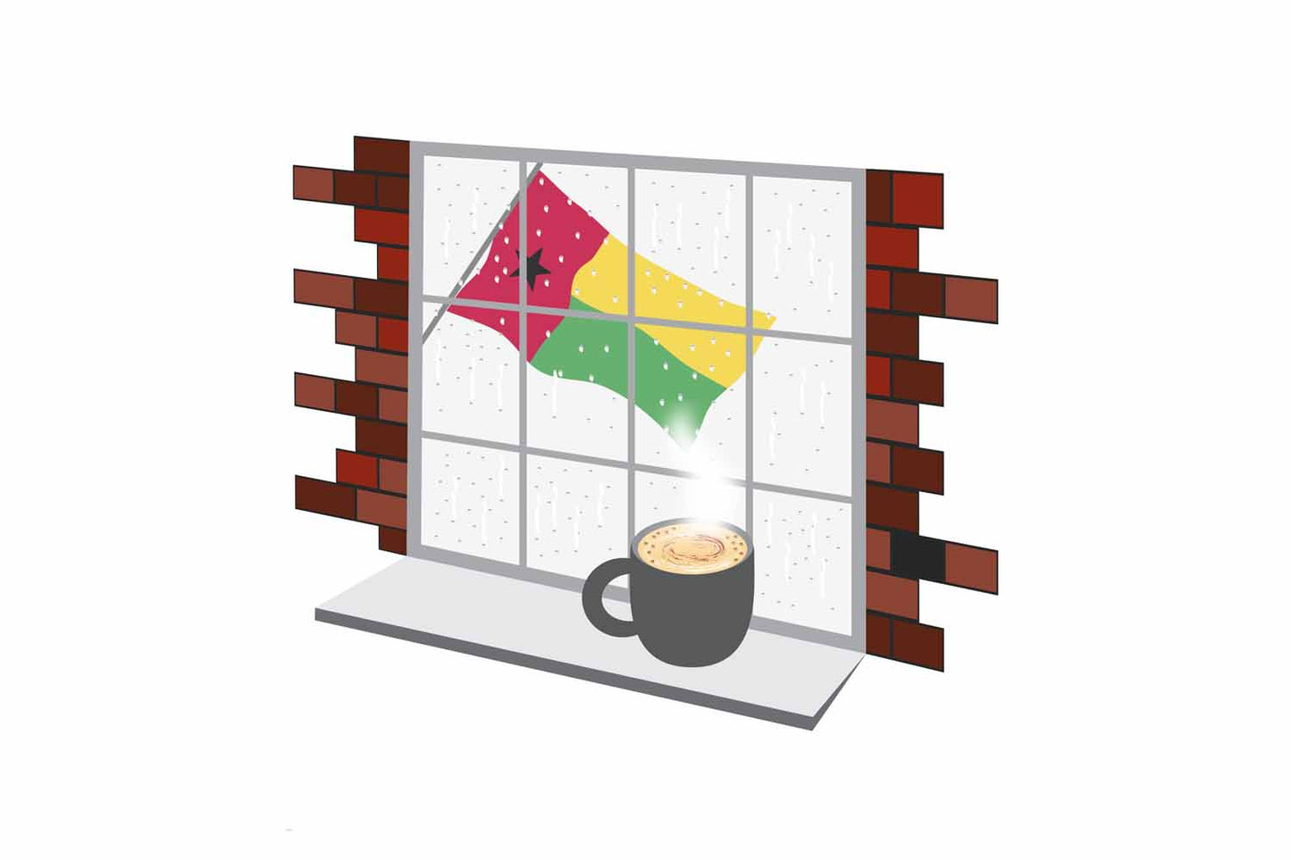 Guinea Bissau Coffee Rain Window Vector Illustration | Cozy Café Scene
