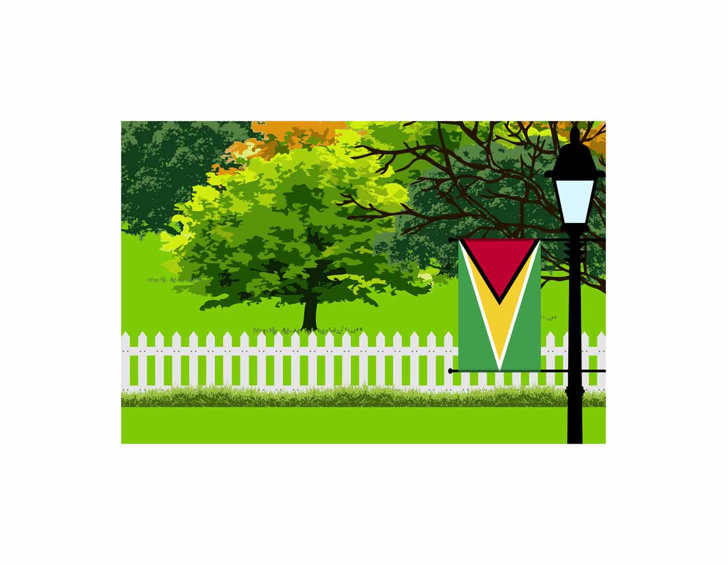 Guyana Home Town Trees Landscape Moon Night Vector Illustrations