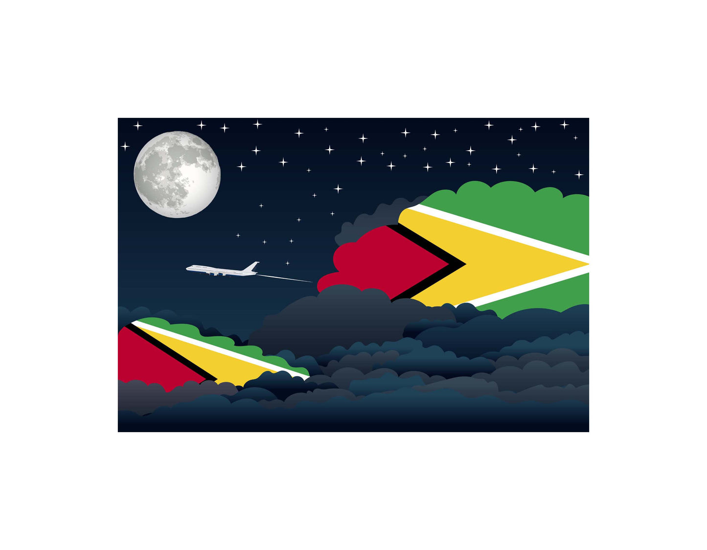Guyana Airplane Night Clouds Vector Illustrations | Aviation Night Sky Collection