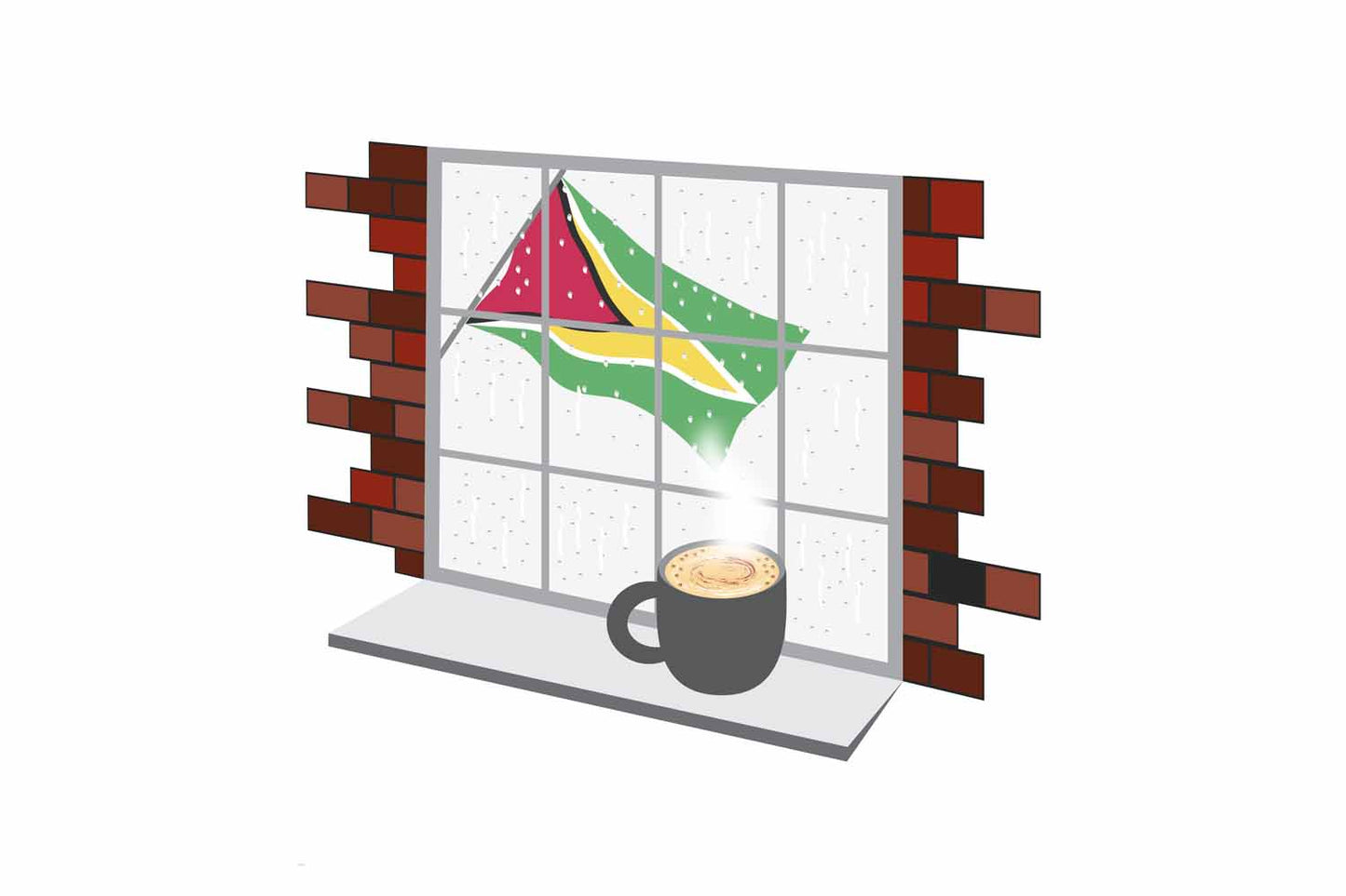 Guyana Coffee Rain Window Vector Illustration | Cozy Café Scene