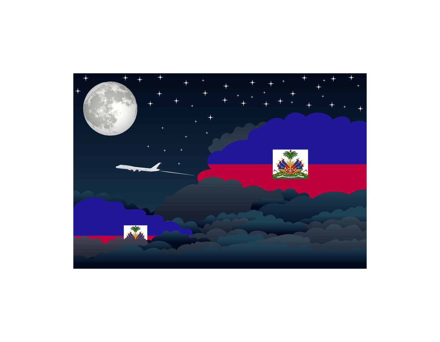 Haiti Airplane Night Clouds Vector Illustrations | Aviation Night Sky Collection