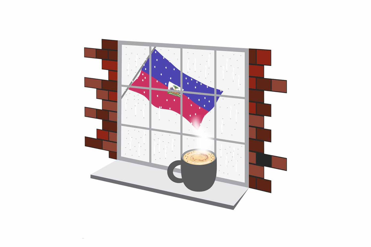 Haiti Coffee Rain Window Vector Illustration | Cozy Café Scene