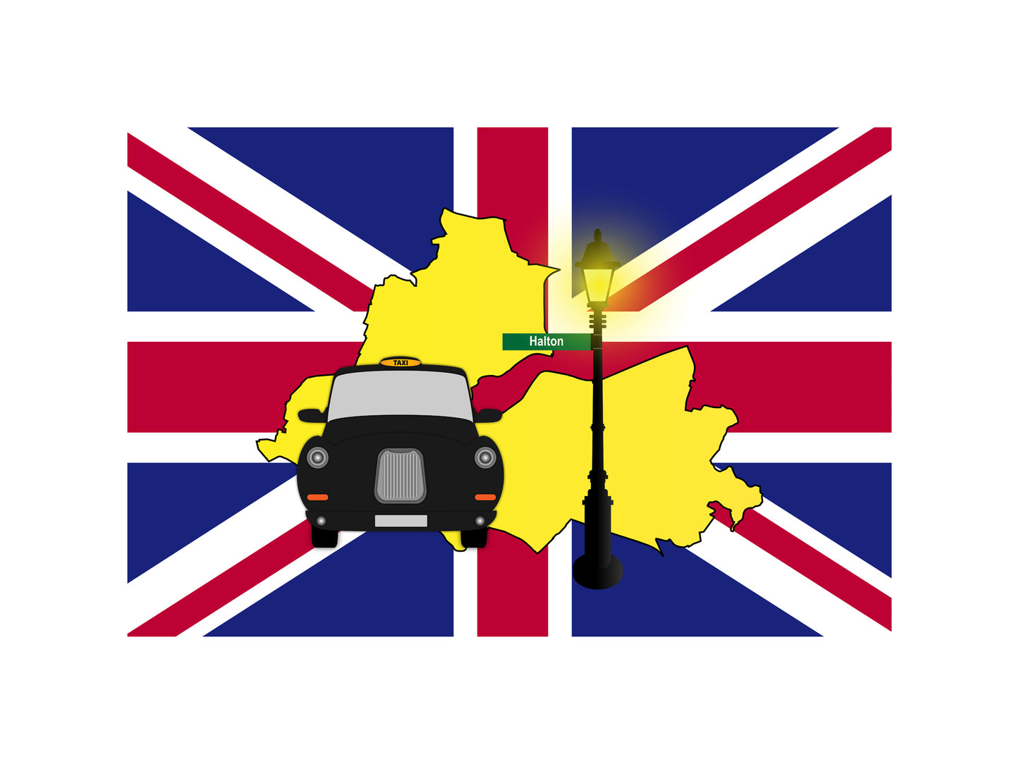 Halton United Kingdom Black Taxi Vector Illustrations | Iconic London Taxi Collection