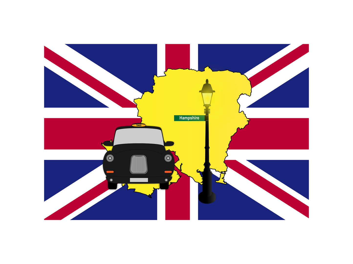 Hampshire United Kingdom Black Taxi Vector Illustrations | Iconic London Taxi Collection