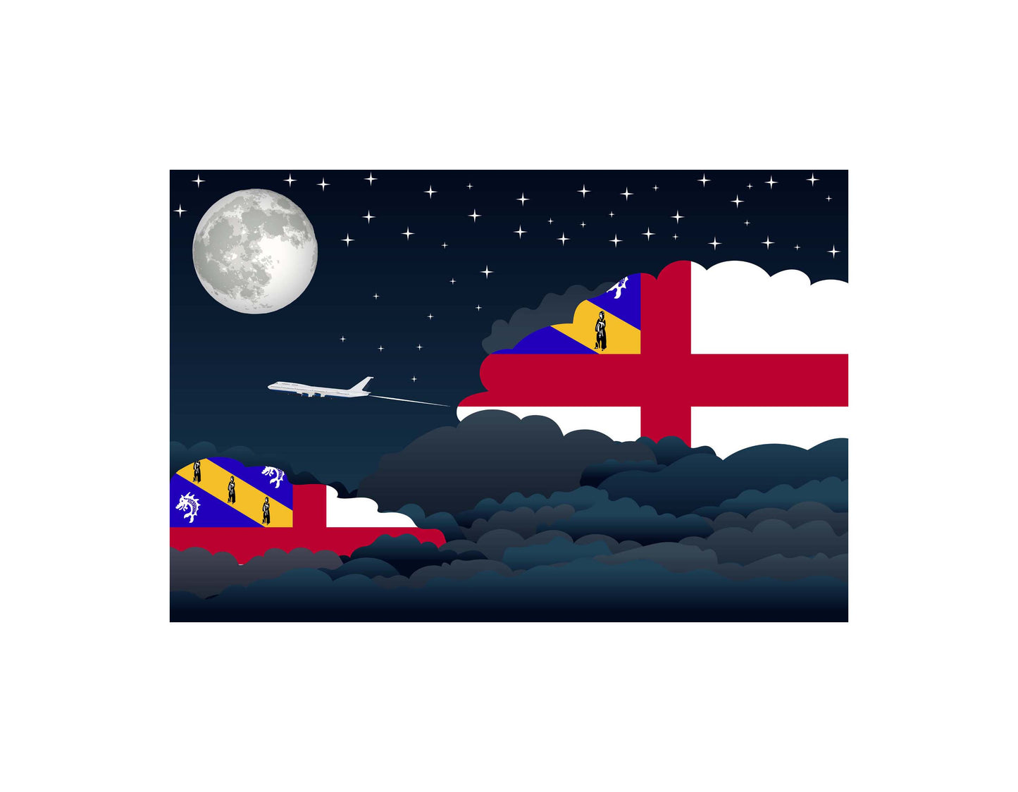 Herm Airplane Night Clouds Vector Illustrations | Aviation Night Sky Collection