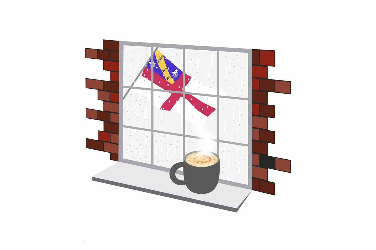 Herm Coffee Rain Window Vector Illustration | Cozy Café Scene
