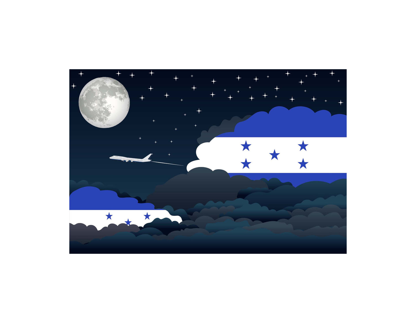 Honduras Airplane Night Clouds Vector Illustrations | Aviation Night Sky Collection