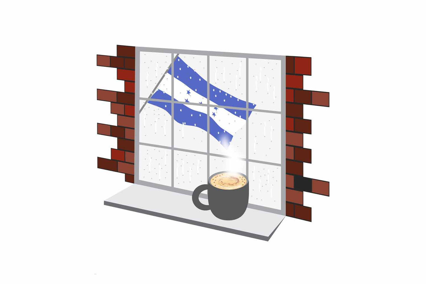 Honduras Coffee Rain Window Vector Illustration | Cozy Café Scene