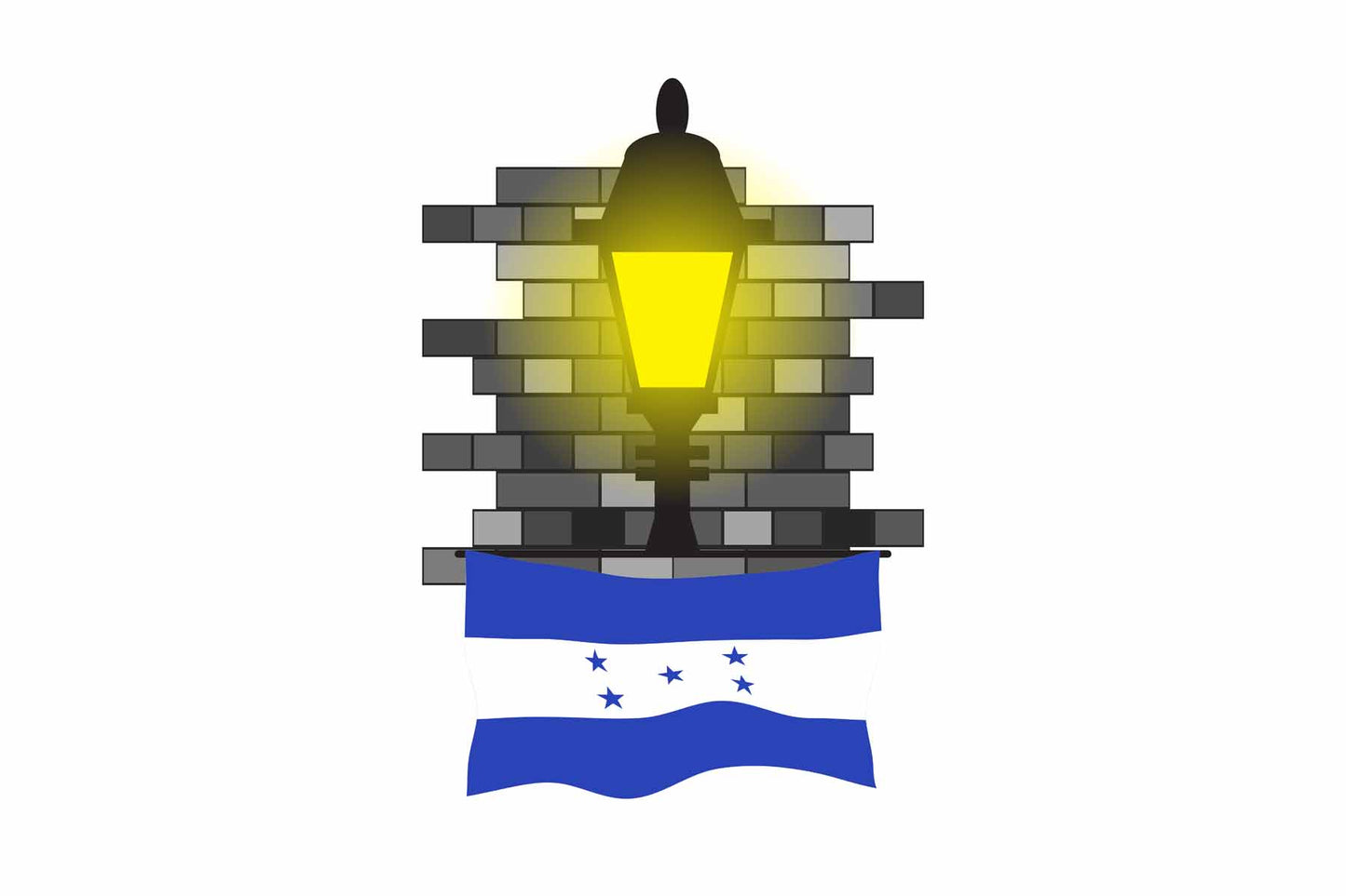 Honduras World Street Lamp Bricks Dark Night Vector Illustrations | Moonlit Urban Landscape Collection