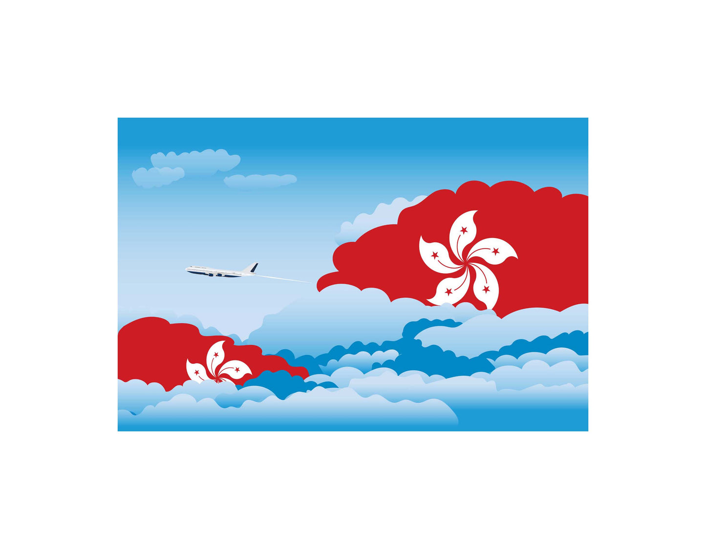 Hong Kong Airplane Day Clouds Vector Illustration | Travel & Aviation Sky Scene