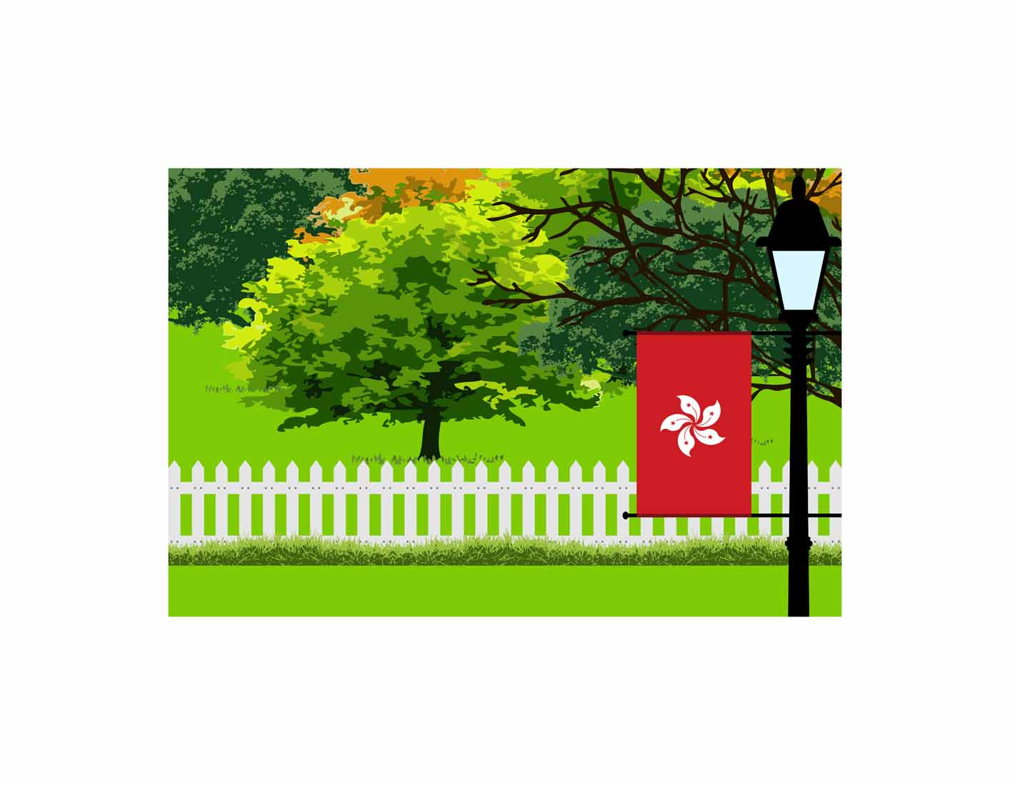 Hong Kong Home Town Trees Landscape Moon Night Vector Illustrations