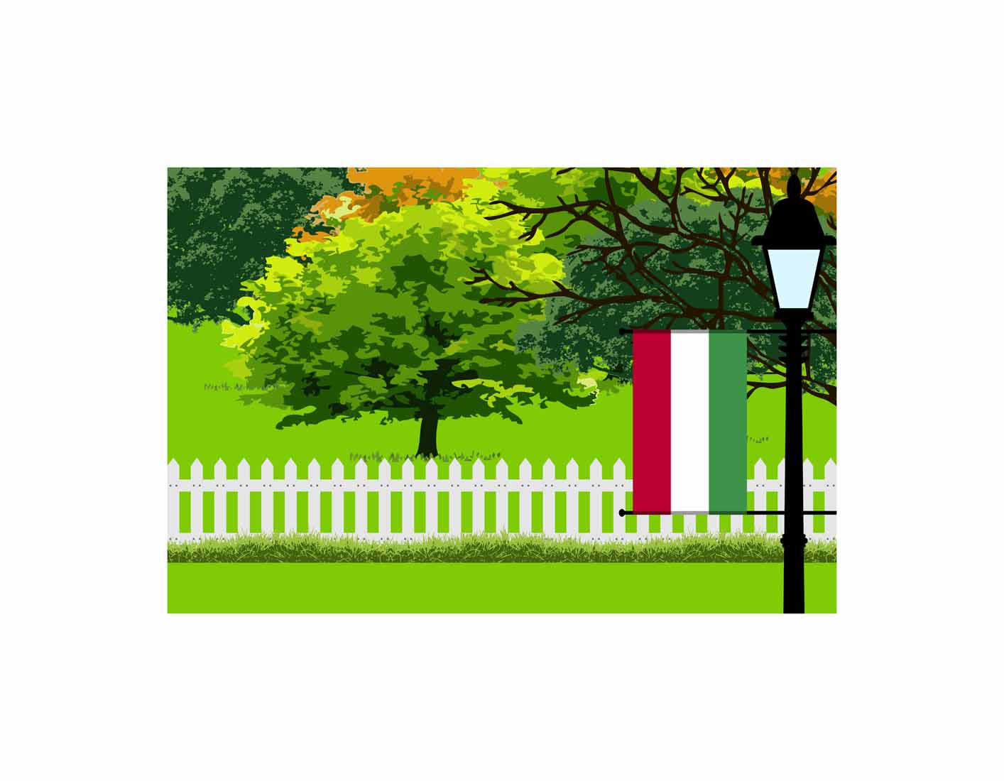Hungary Home Town Trees Landscape Moon Night Vector Illustrations