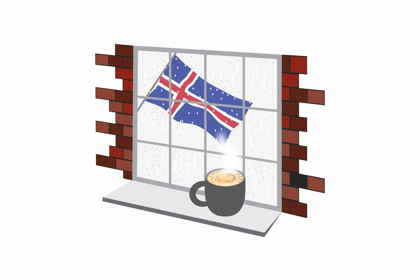 Iceland Coffee Rain Window Vector Illustration | Cozy Café Scene