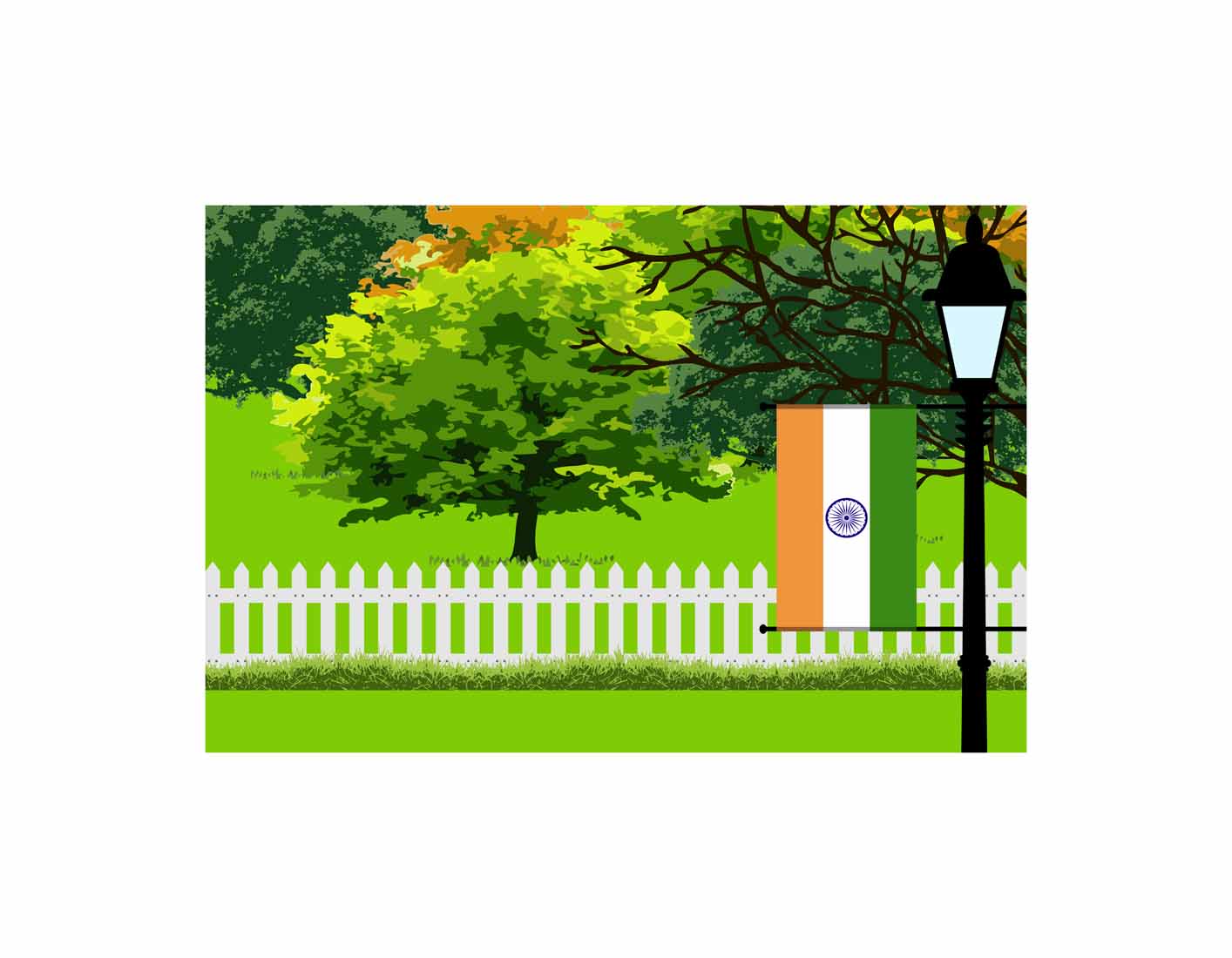 India Home Town Trees Landscape Moon Night Vector Illustrations