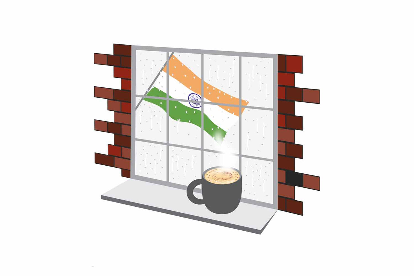India Coffee Rain Window Vector Illustration | Cozy Café Scene