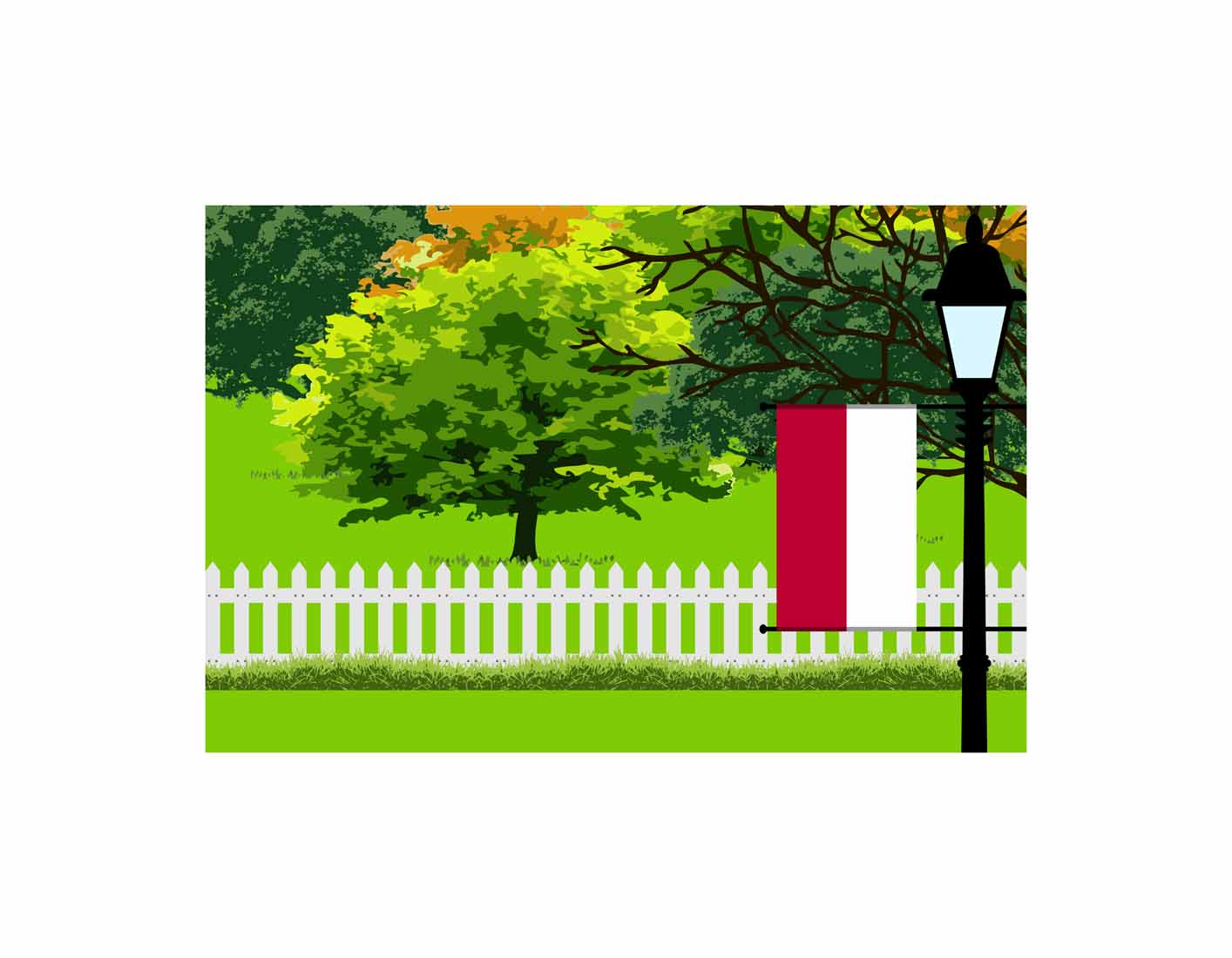 Indonesia Home Town Trees Landscape Moon Night Vector Illustrations
