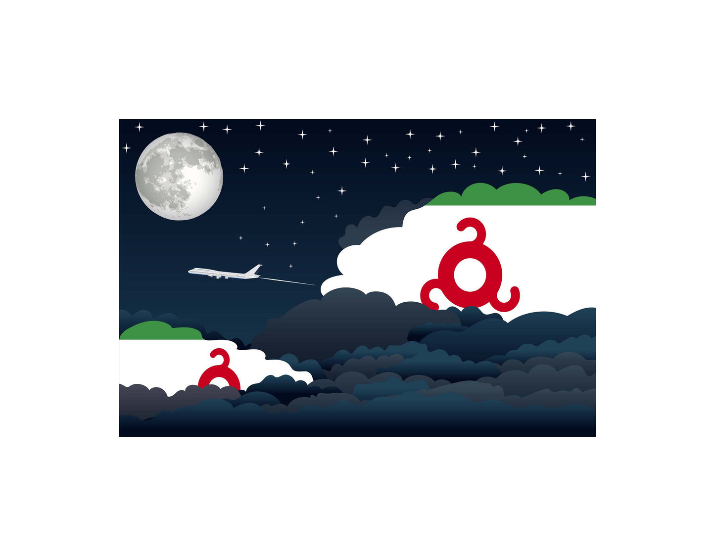 Ingushetia Airplane Night Clouds Vector Illustrations | Aviation Night Sky Collection