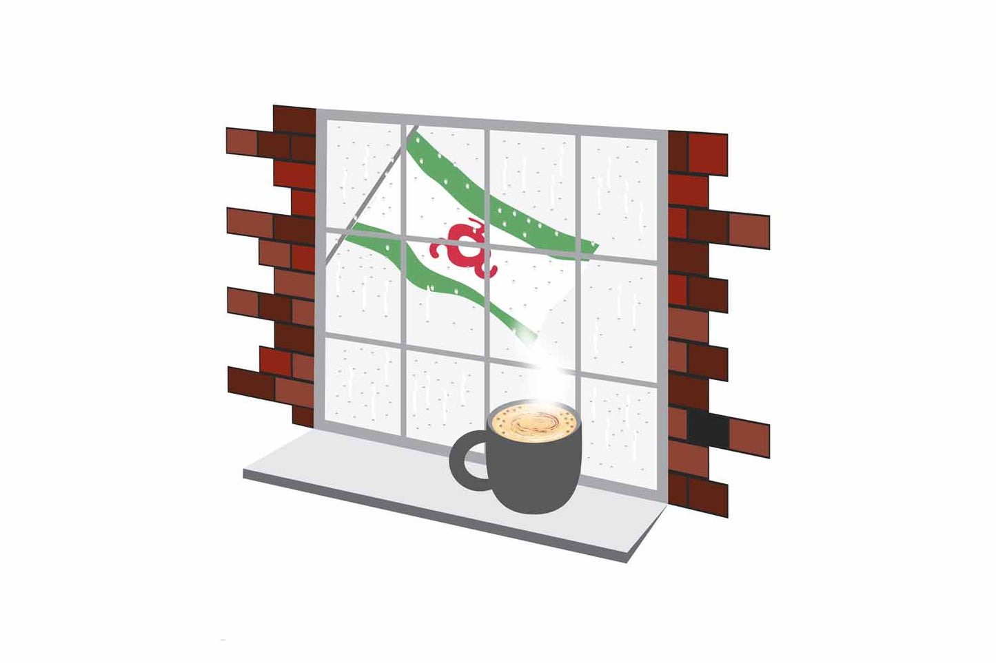Ingushetia Coffee Rain Window Vector Illustration | Cozy Café Scene