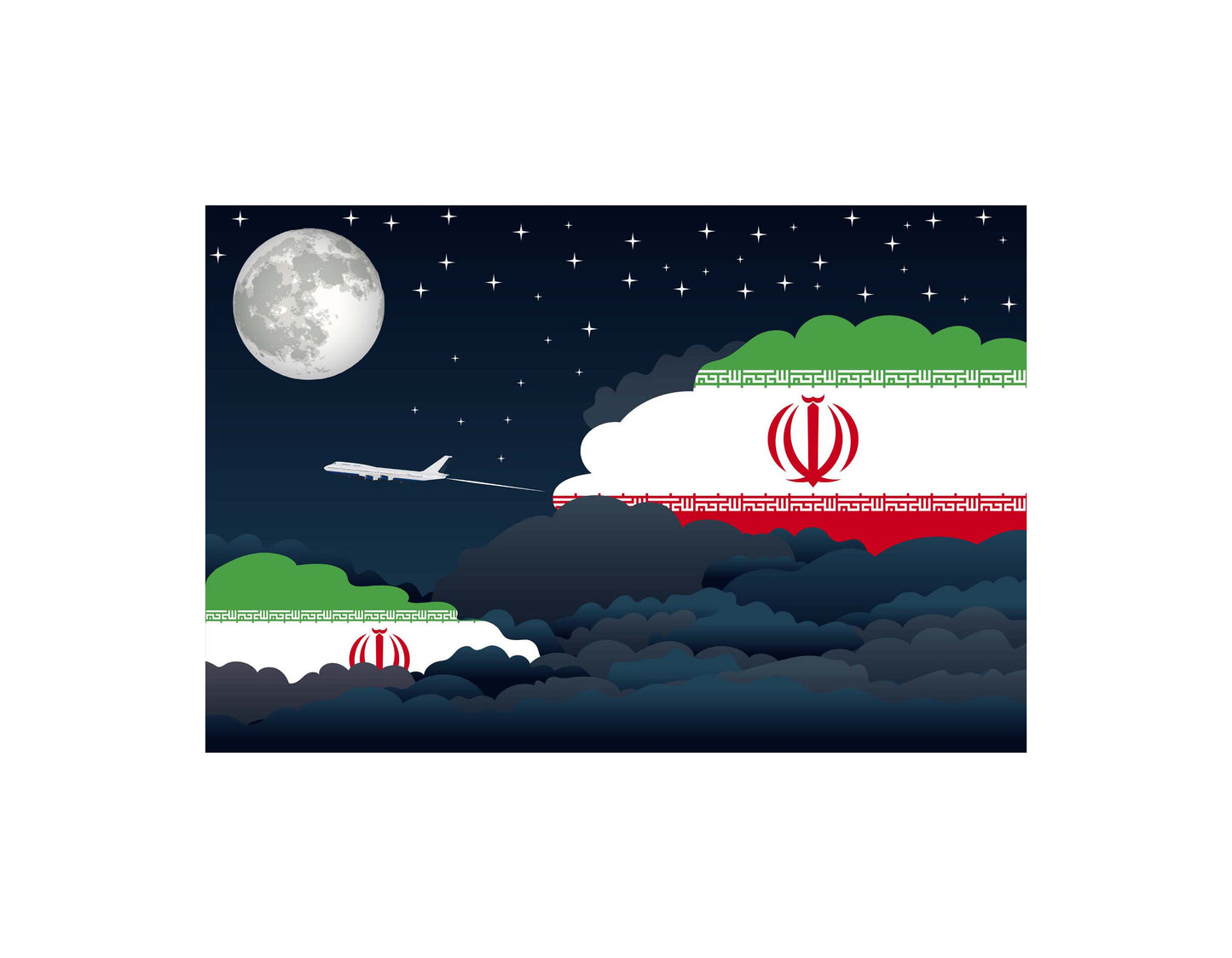 Iran Airplane Night Clouds Vector Illustrations | Aviation Night Sky Collection