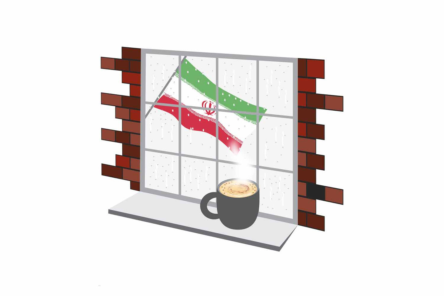 Iran Coffee Rain Window Vector Illustration | Cozy Café Scene