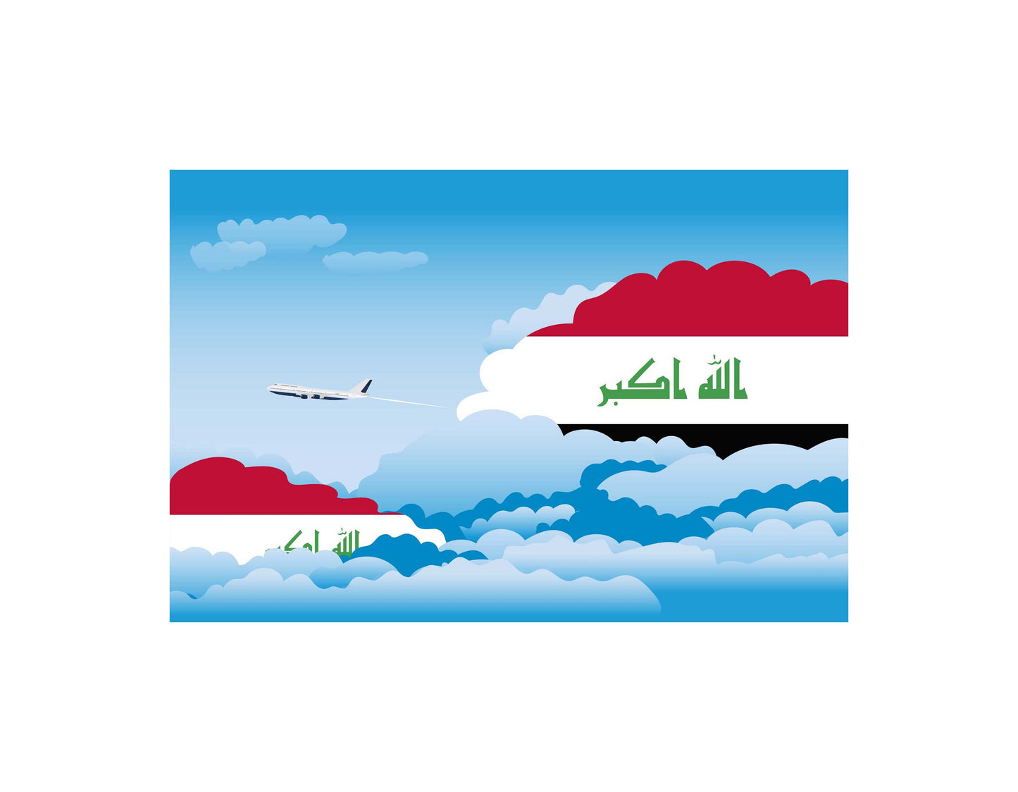 Iraq Airplane Day Clouds Vector Illustration | Travel & Aviation Sky Scene