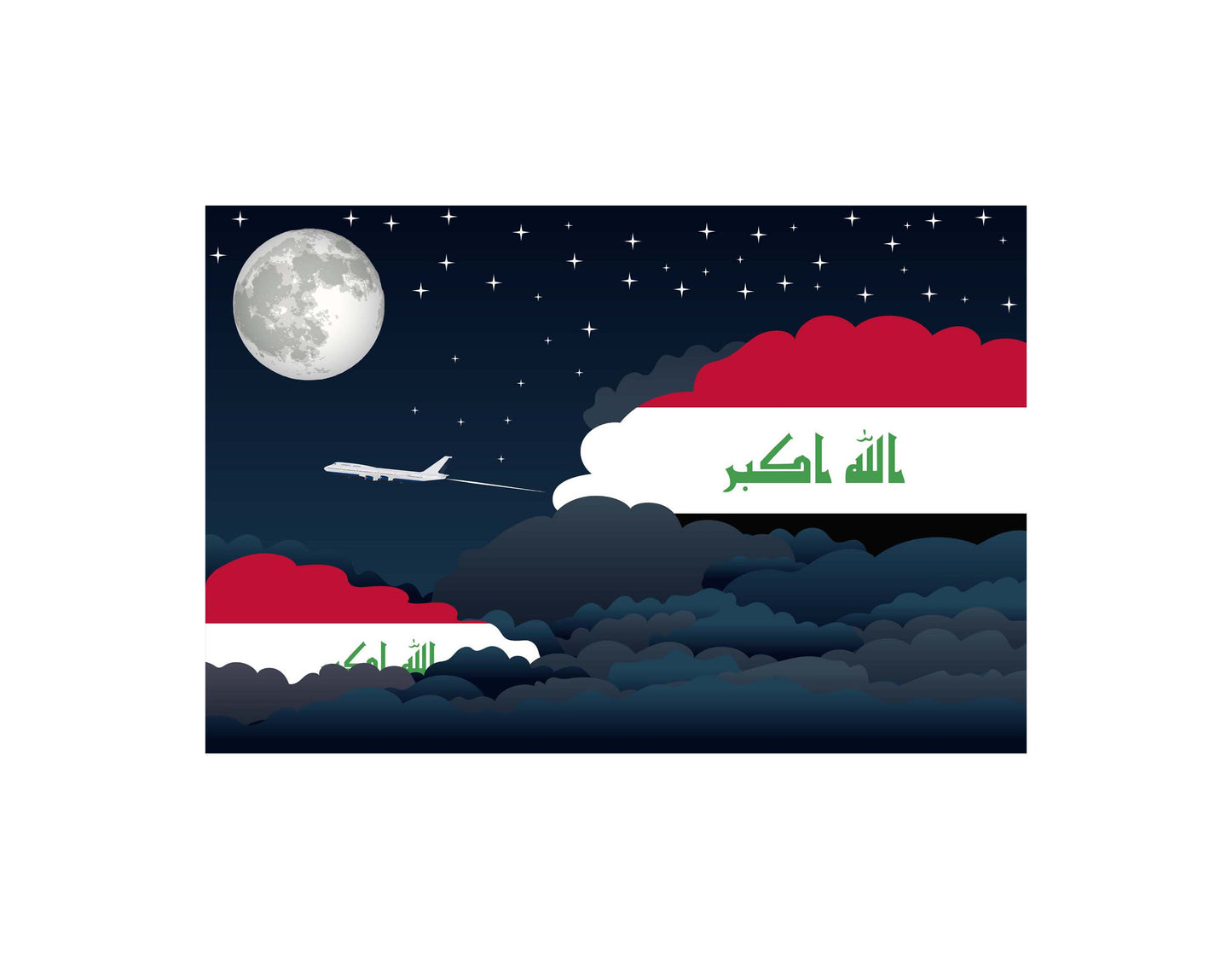 Iraq Airplane Night Clouds Vector Illustrations | Aviation Night Sky Collection