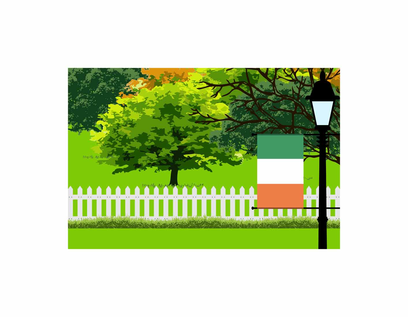 Ireland Home Town Trees Landscape Moon Night Vector Illustrations