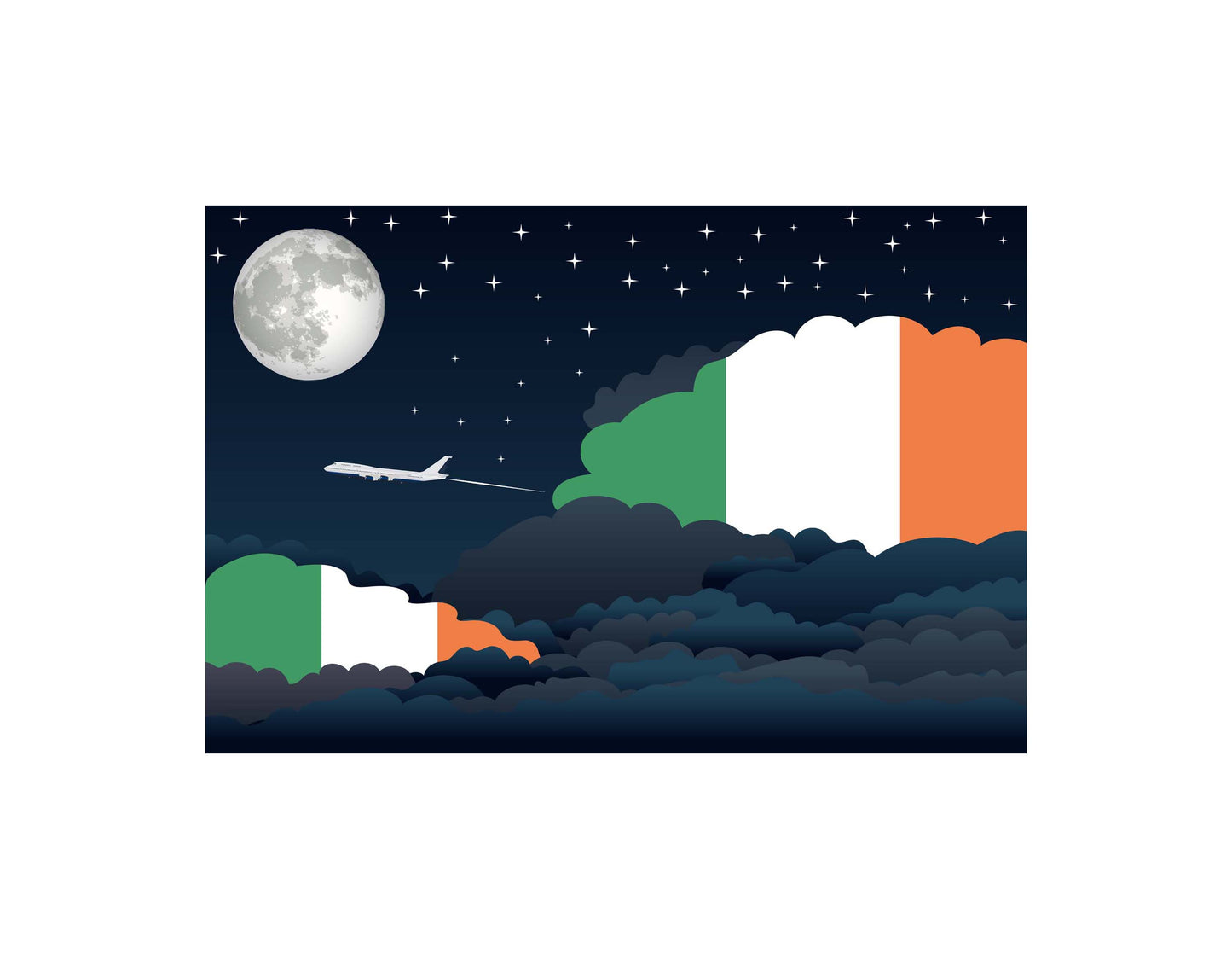 Ireland Airplane Night Clouds Vector Illustrations | Aviation Night Sky Collection
