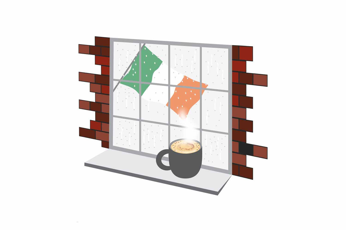 Ireland Coffee Rain Window Vector Illustration | Cozy Café Scene