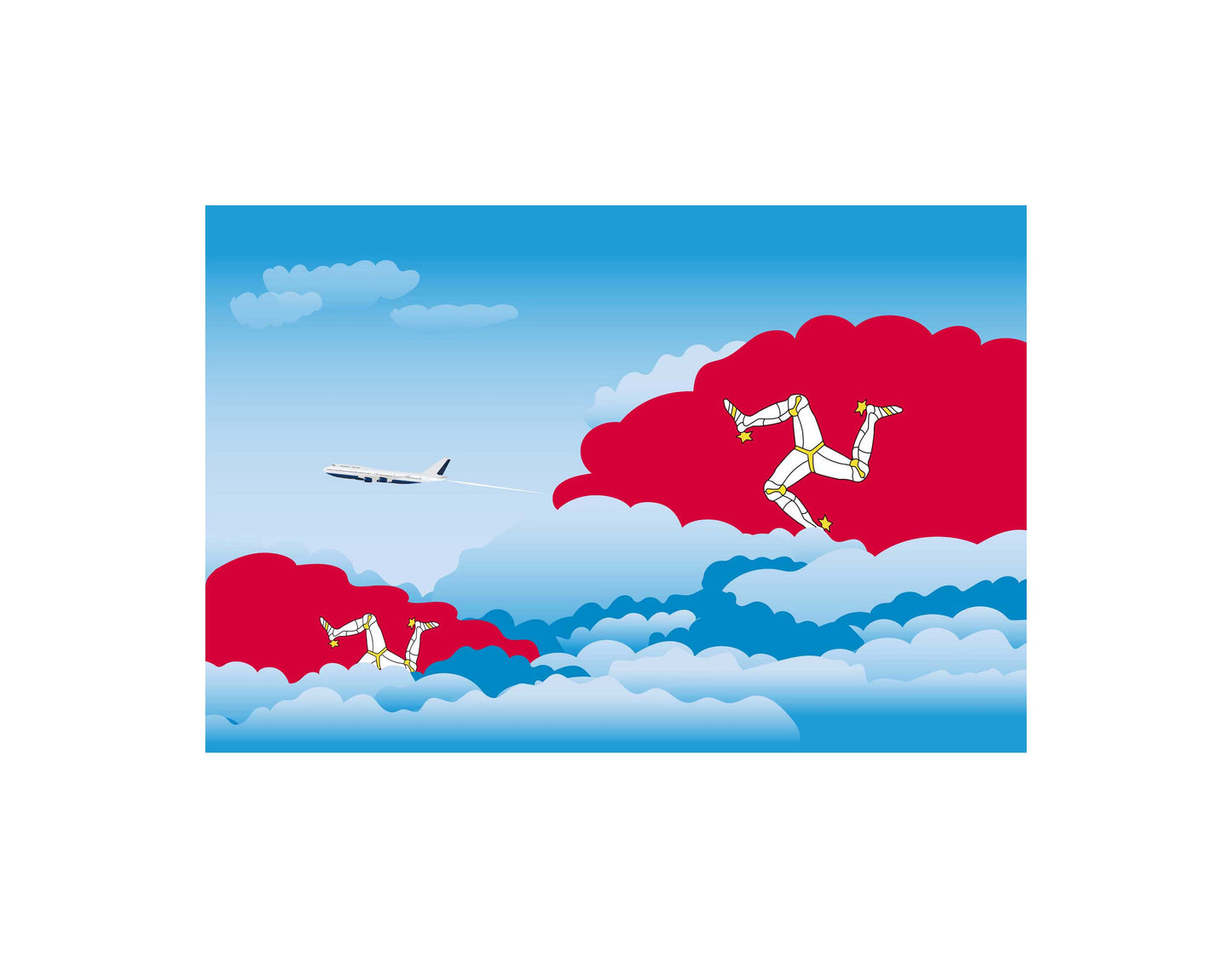 Isle of Man Airplane Day Clouds Vector Illustration | Travel & Aviation Sky Scene