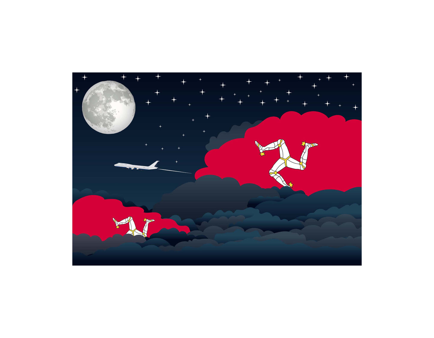 Isle of Man Airplane Night Clouds Vector Illustrations | Aviation Night Sky Collection