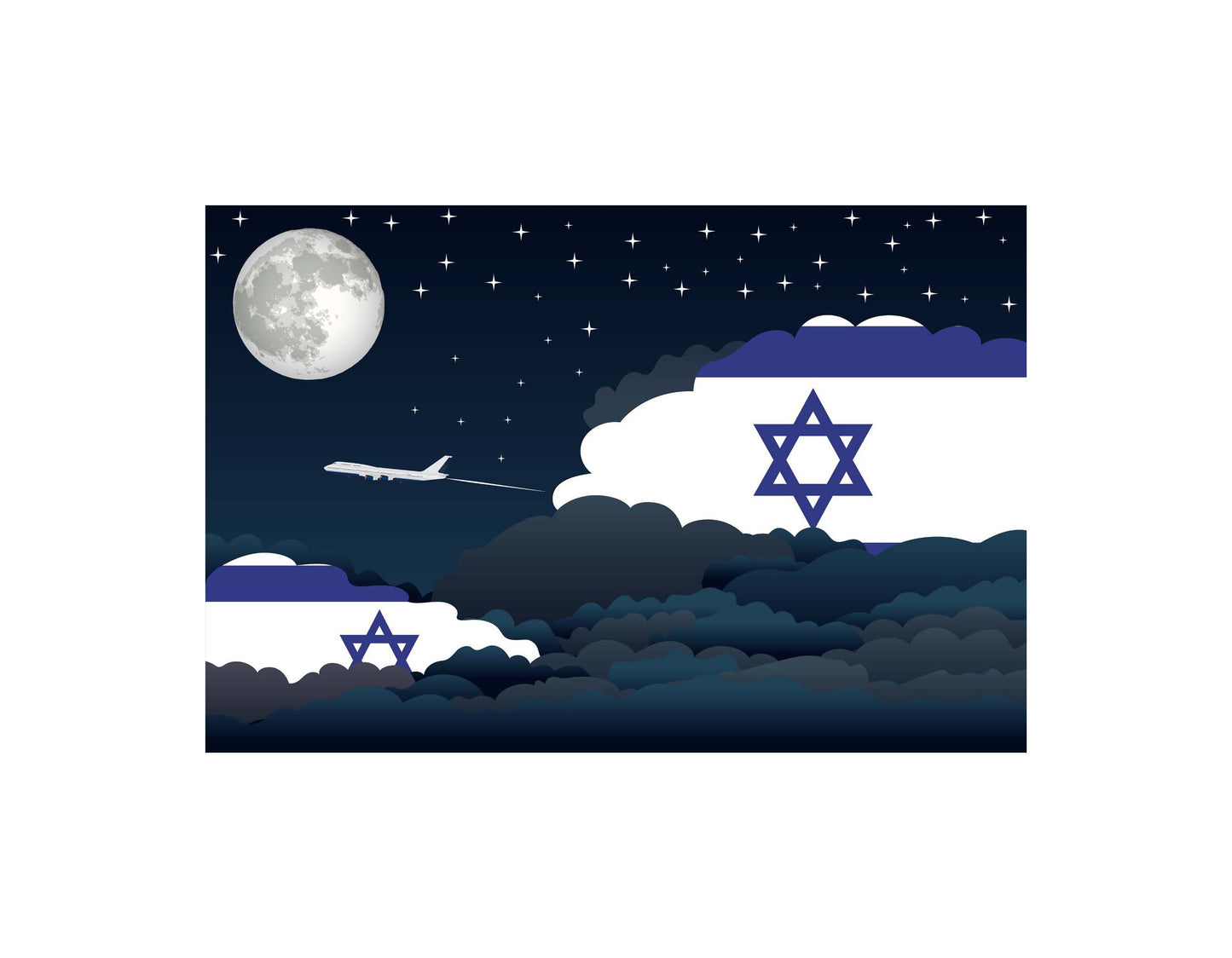 Israel Night Clouds Airplane Airport Flight Vector Illustration