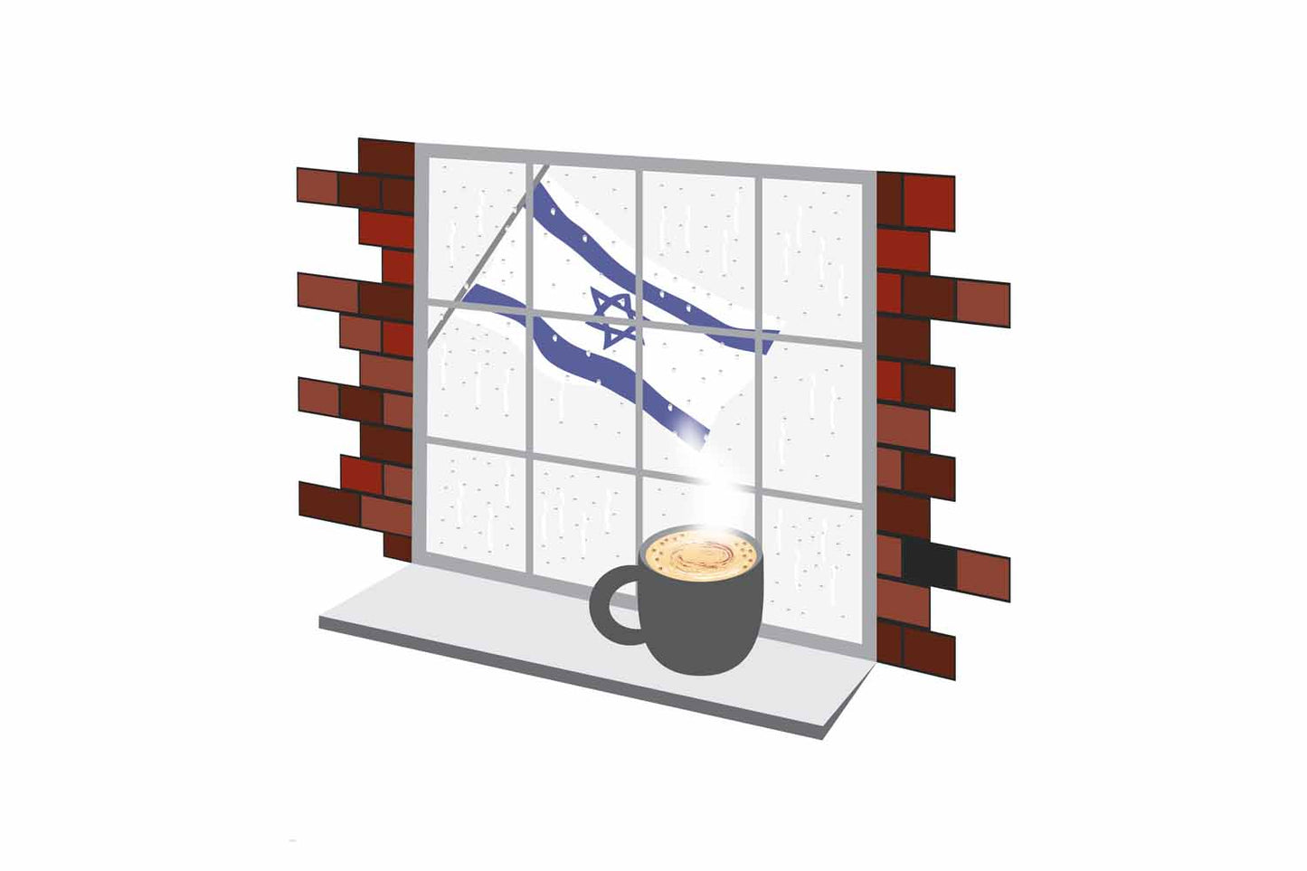 Israel Coffee Rain Window Vector Illustration | Cozy Café Scene