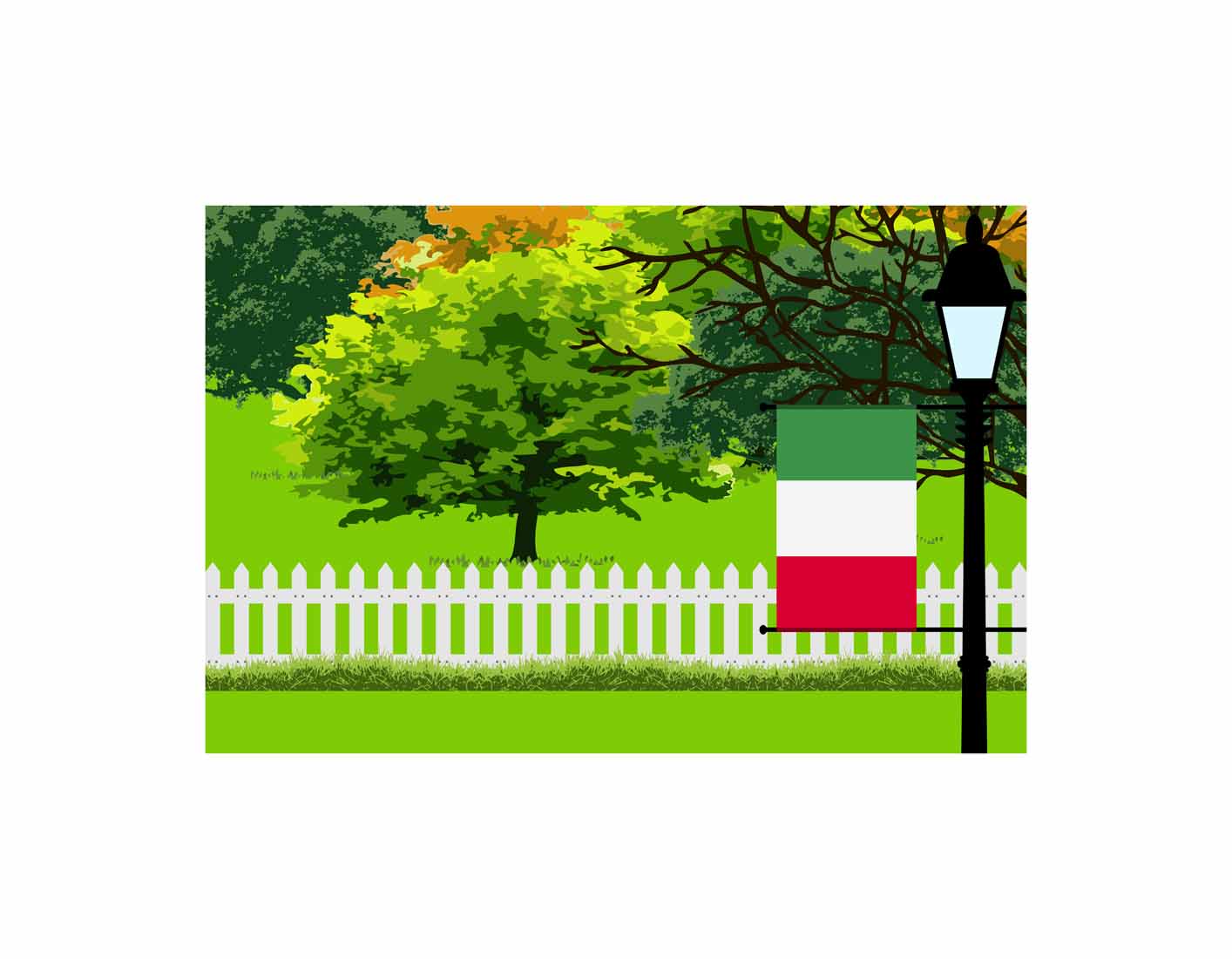 Italy Home Town Trees Landscape Moon Night Vector Illustrations