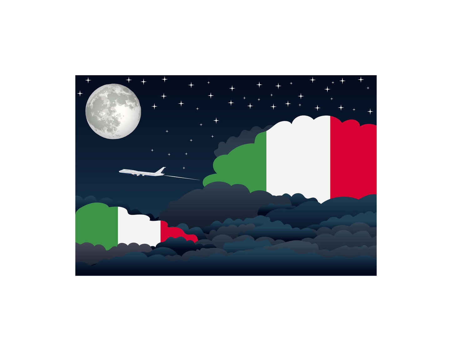 Italy Airplane Night Clouds Vector Illustrations | Aviation Night Sky Collection