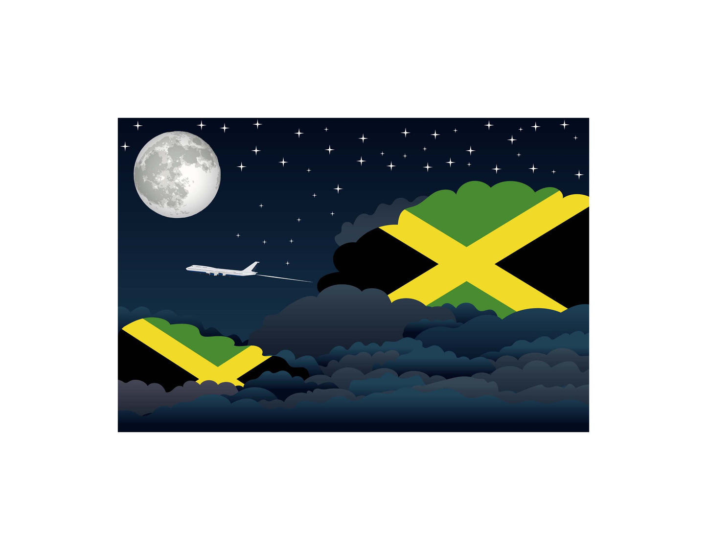 Jamaica Airplane Night Clouds Vector Illustrations | Aviation Night Sky Collection