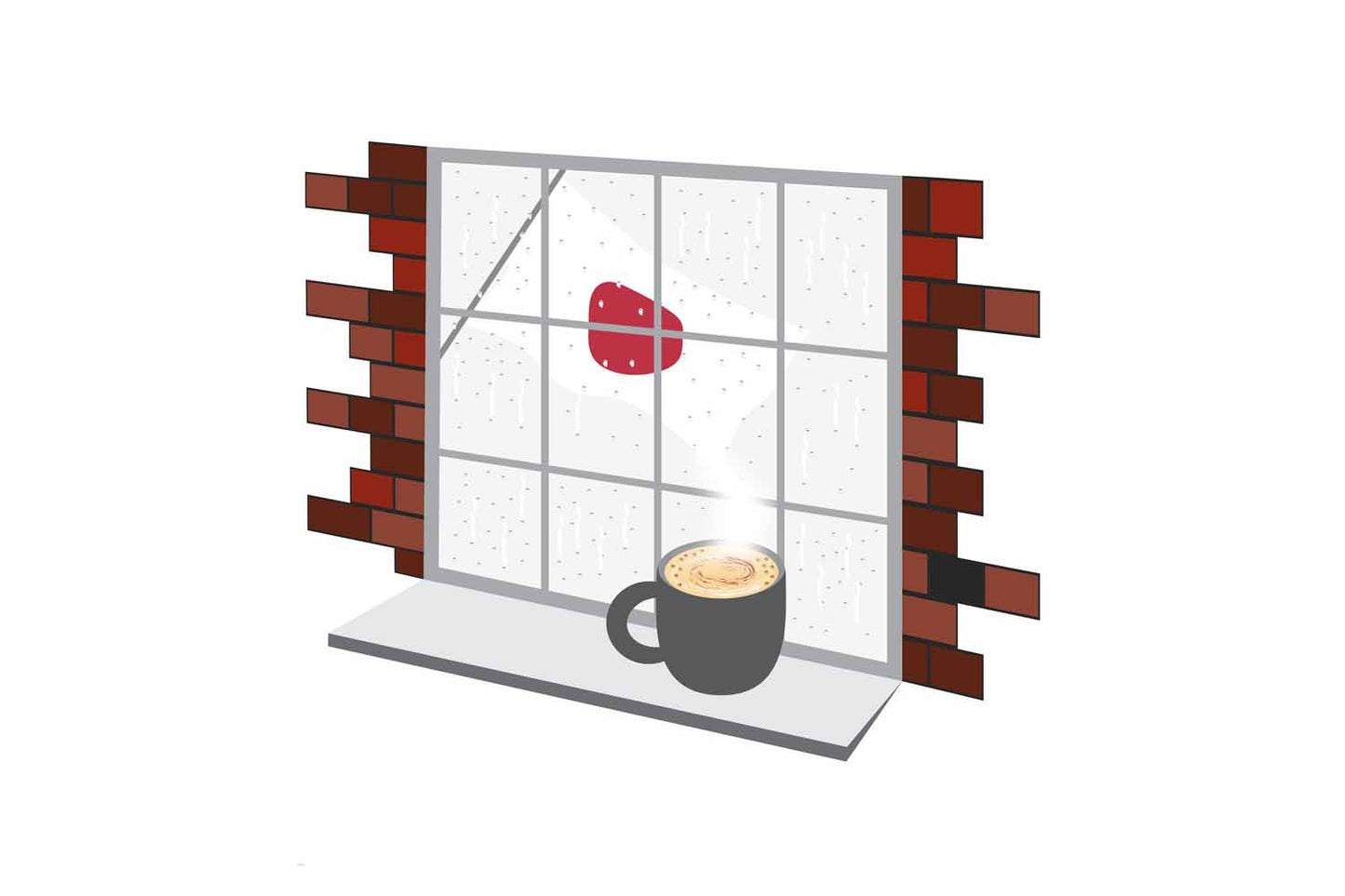 Japan Coffee Rain Window Vector Illustration | Cozy Café Scene