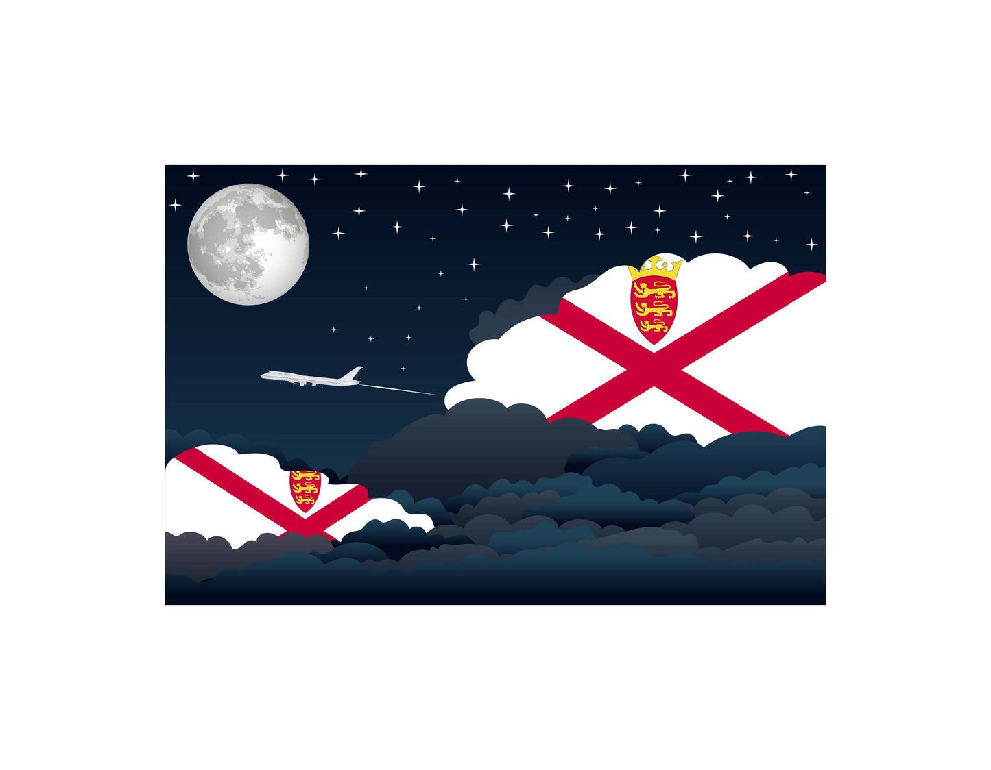 Jersey Airplane Night Clouds Vector Illustrations | Aviation Night Sky Collection